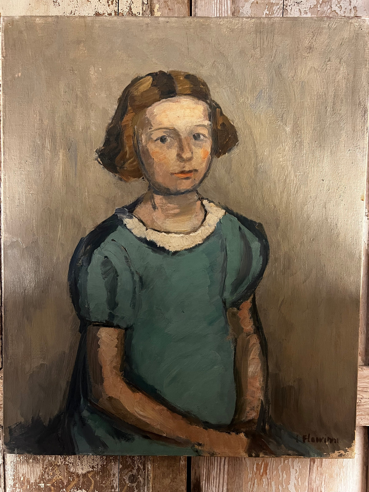 French Portrait of a girl in green dress