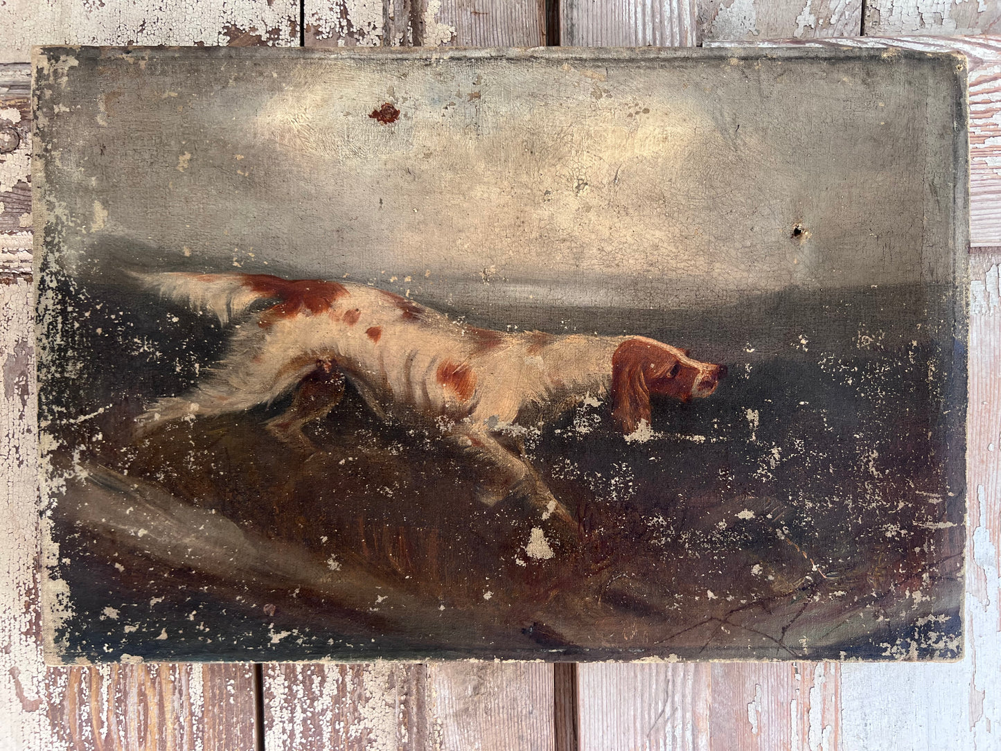 Early 19th Century Oil Painting on Canvas of a Pointer