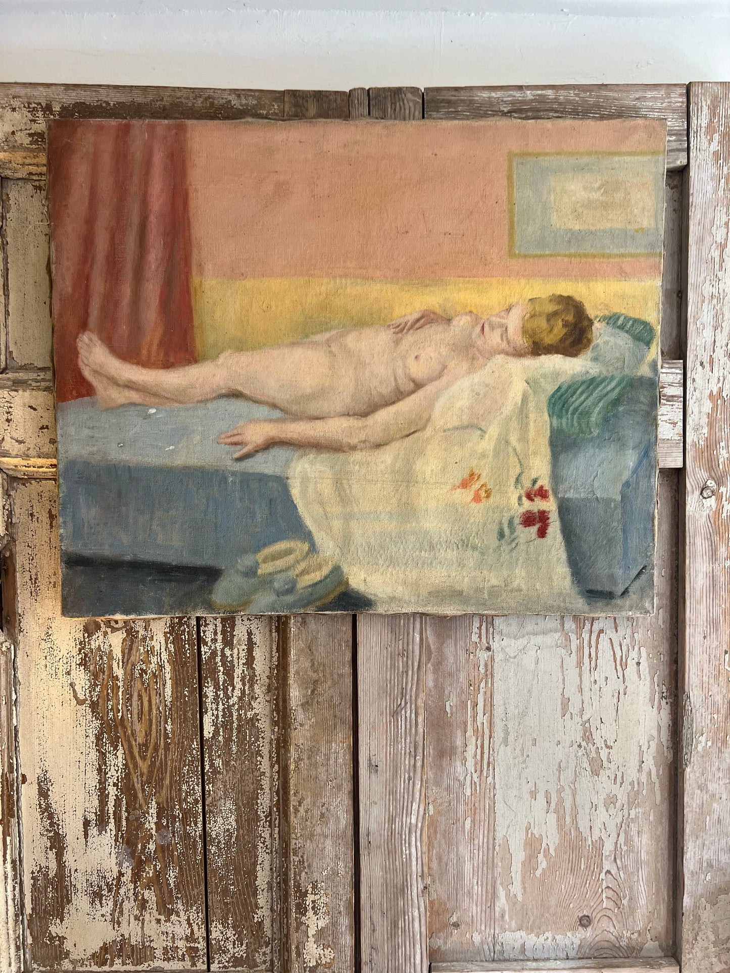 British oil on canvas nude painting