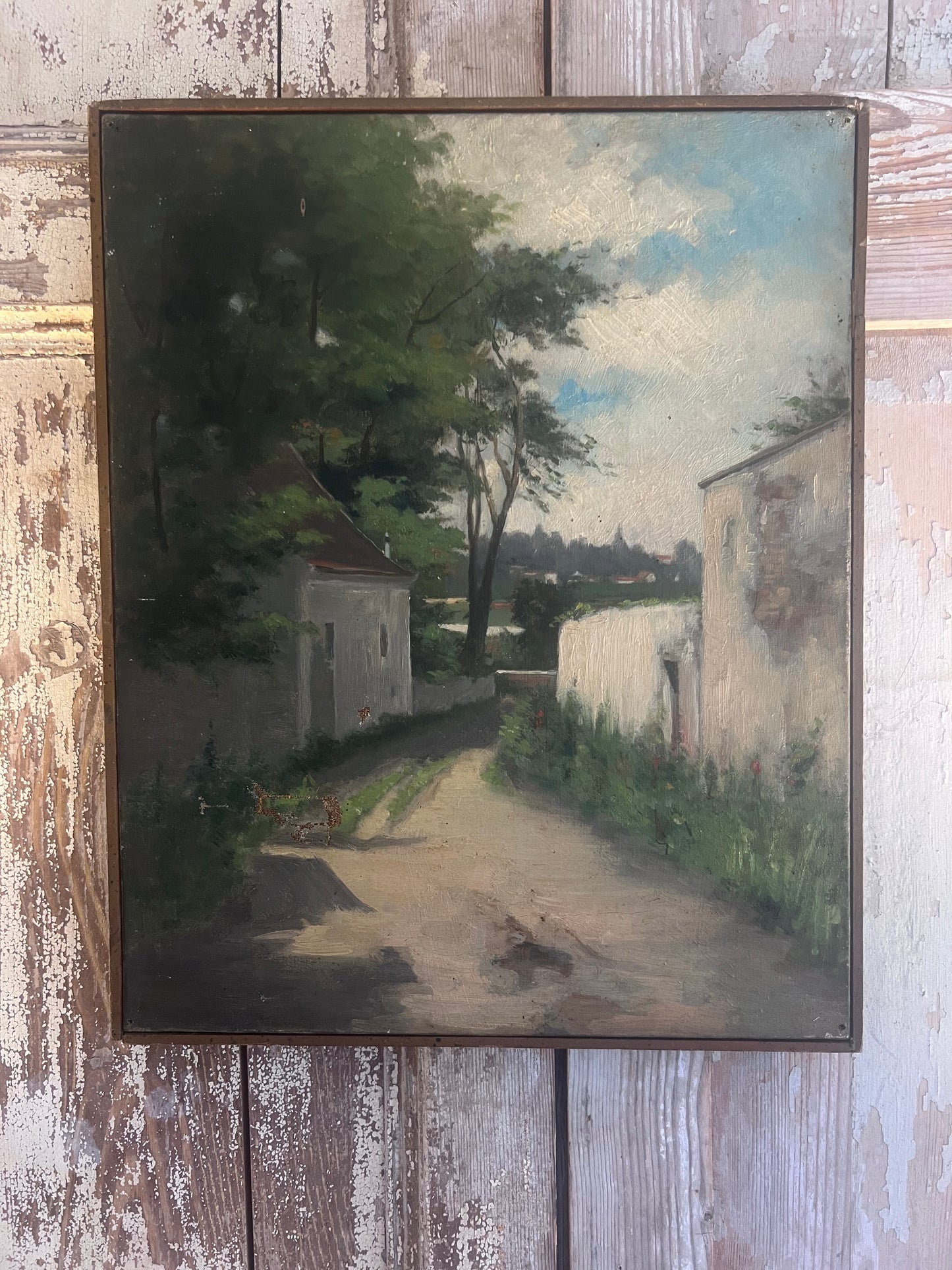 French 19th Century oil on canvas painting of a Provence village