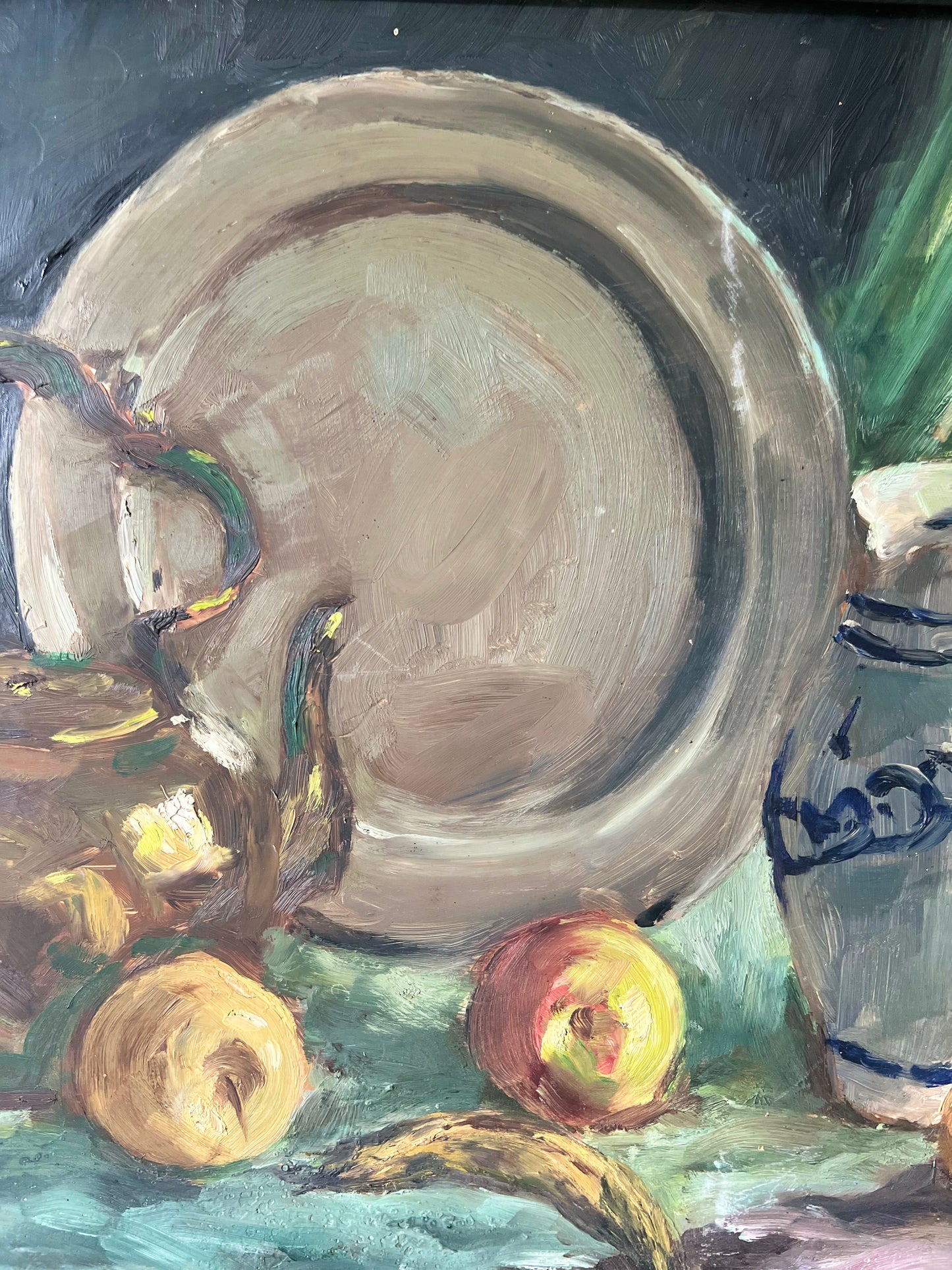 Large French Still Life Oil Painting with Copper Kettle