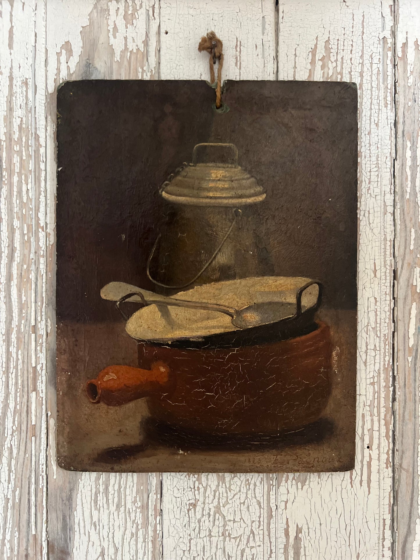 Rustic French 19th Century Still Life Painting by E Pagnoix dated 1885
