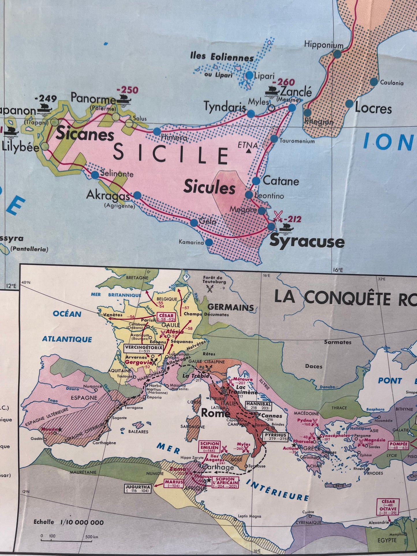 Large French Map of Ancient Roman Empire Double sided!