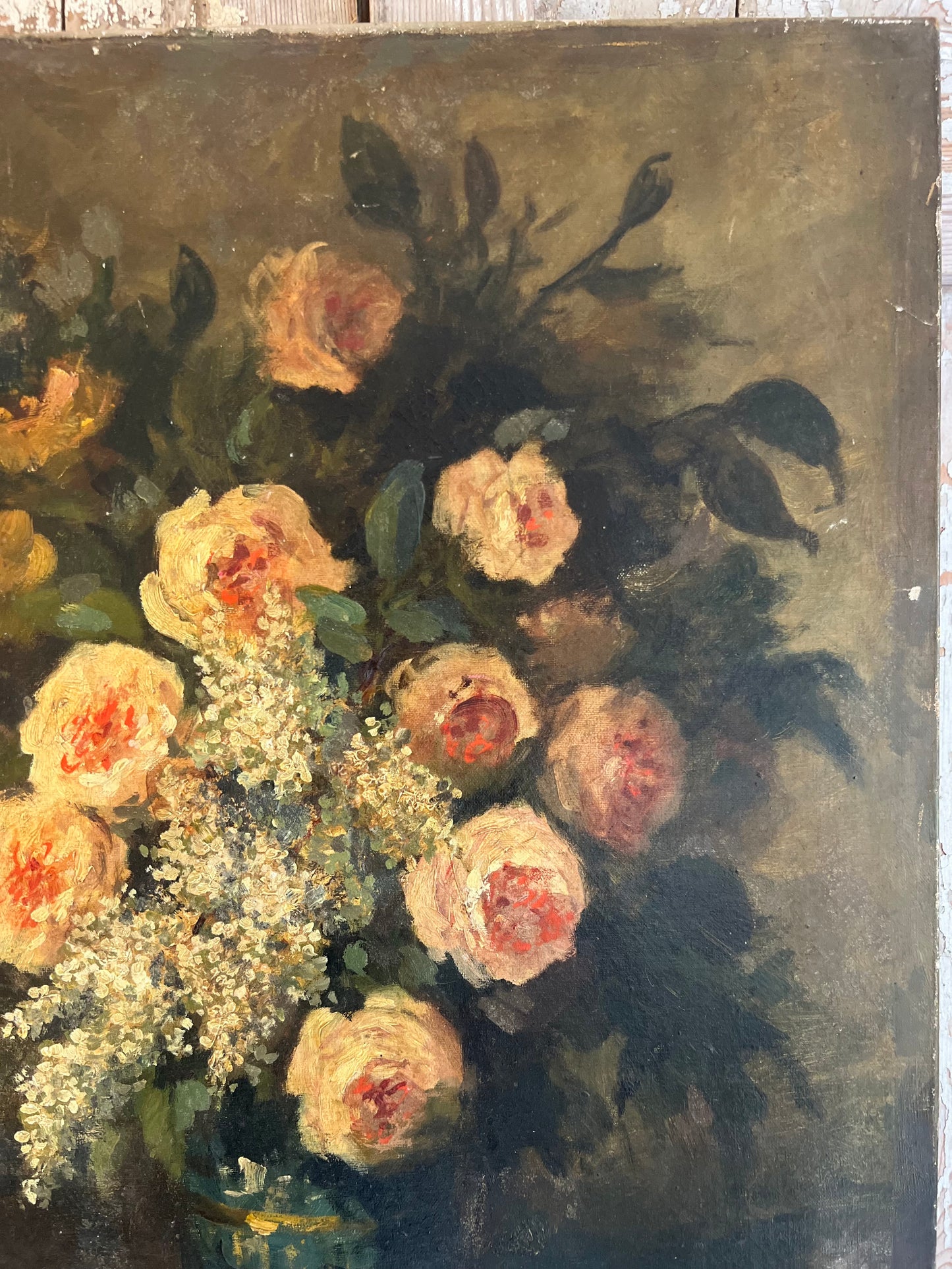 Gorgeous French Oil on Canvas Floral Painting of Roses