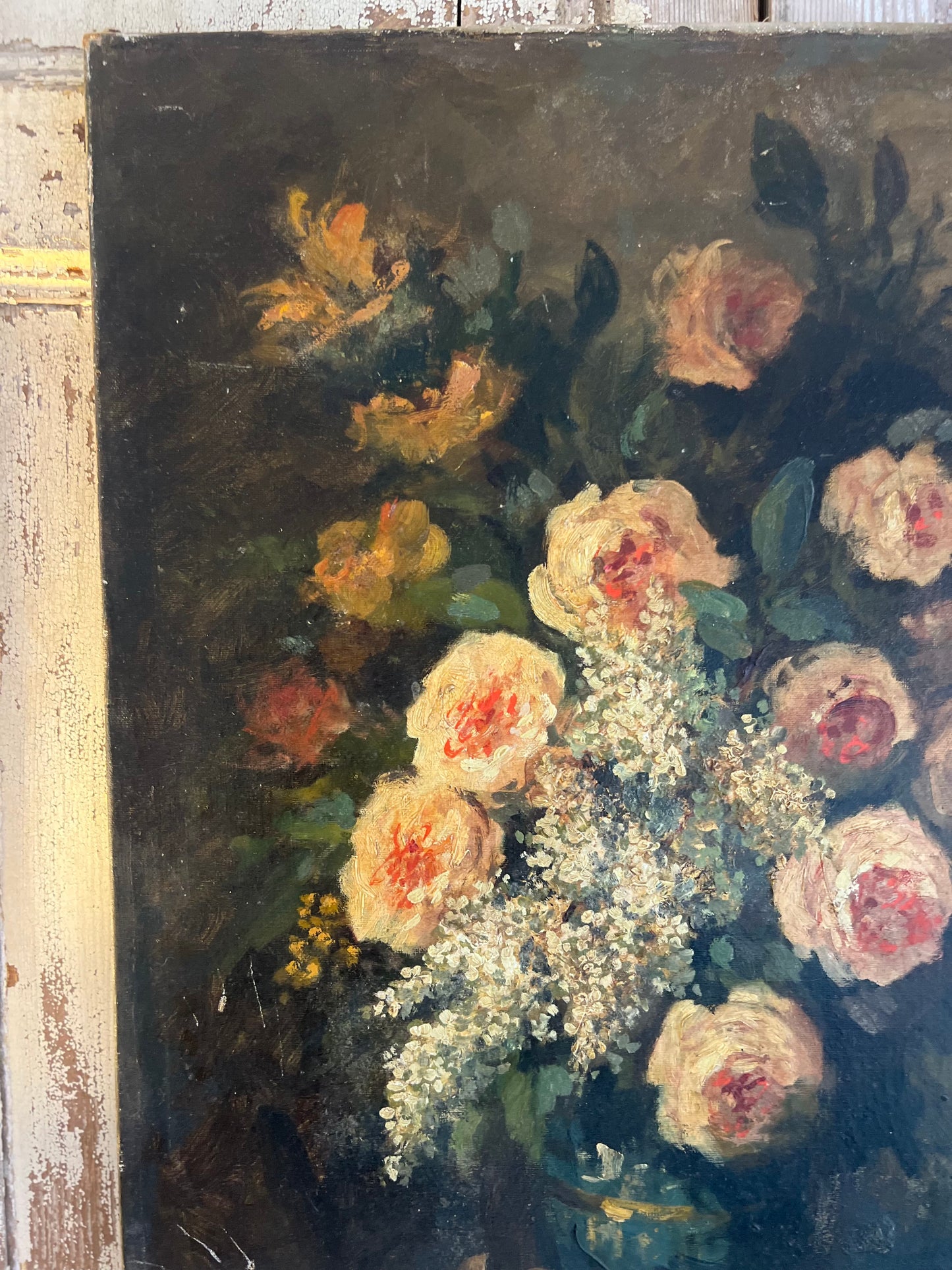Gorgeous French Oil on Canvas Floral Painting of Roses