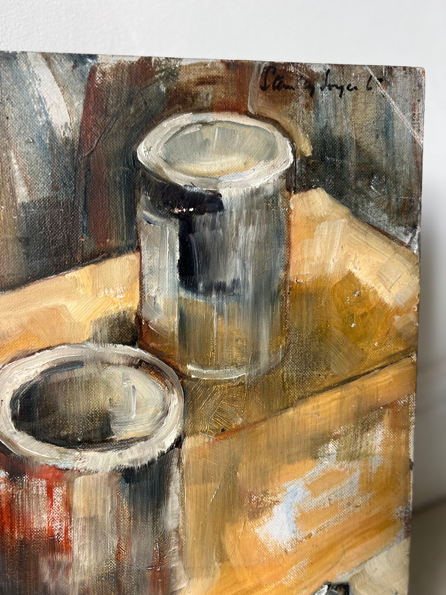 Fabulous Large Double Sided Oil on Board Painting Mid Century
