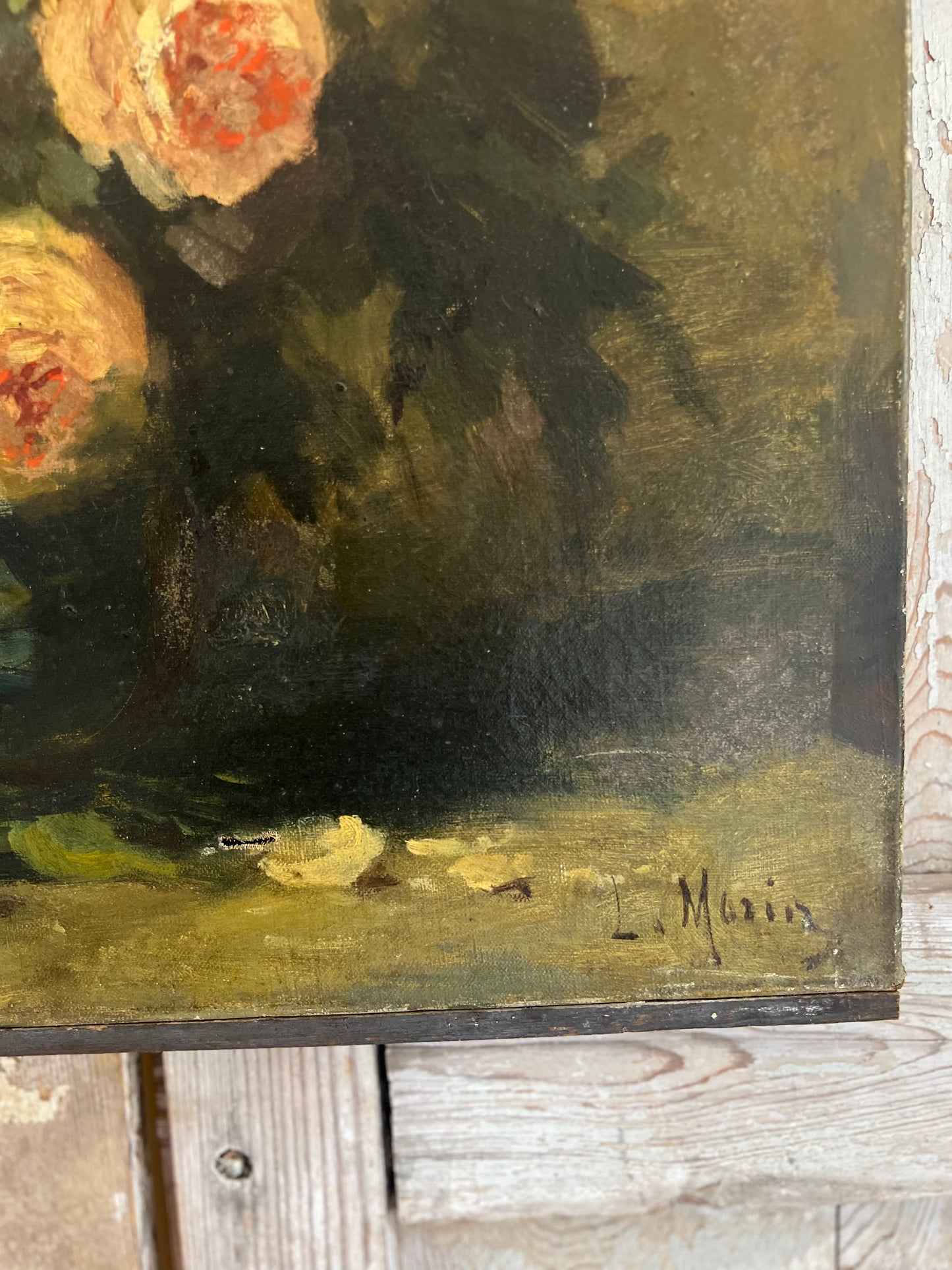 Gorgeous French Oil on Canvas Floral Painting of Roses