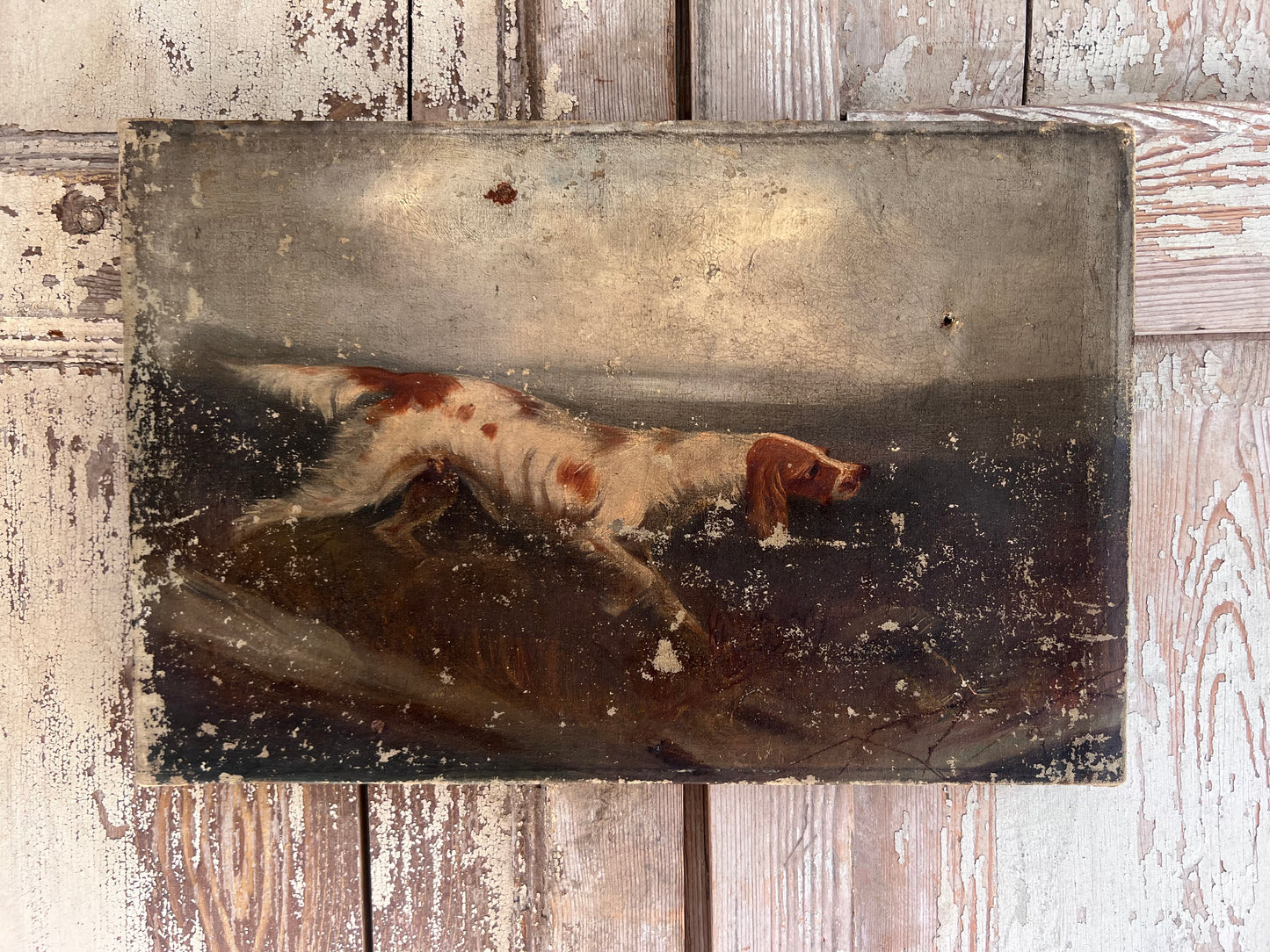 Early 19th Century Oil Painting on Canvas of a Pointer
