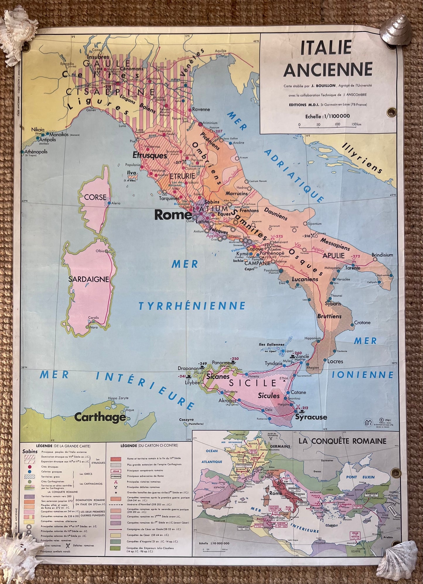 Large French Map of Ancient Roman Empire Double sided!