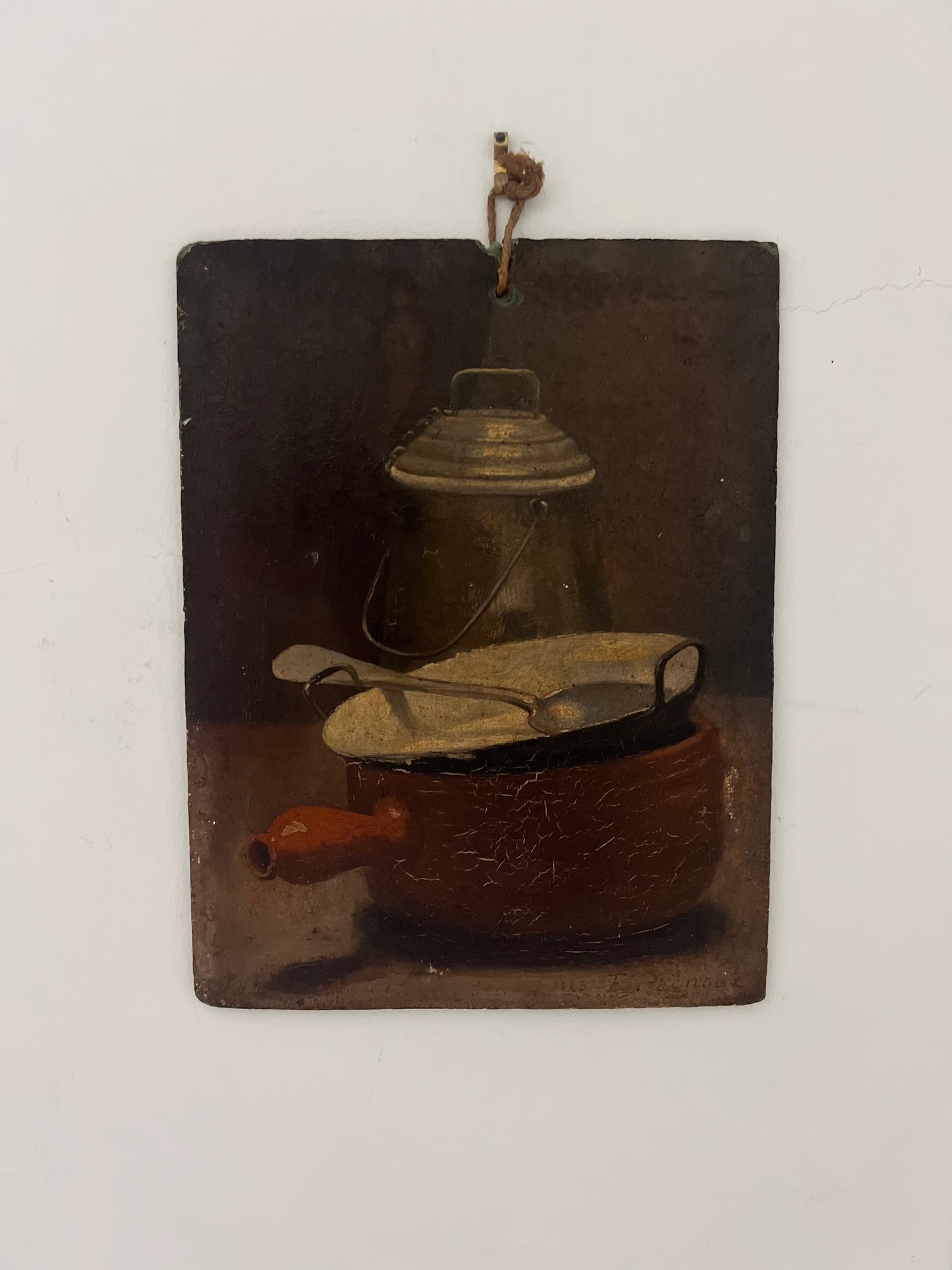 Rustic French 19th Century Still Life Painting by E Pagnoix dated 1885