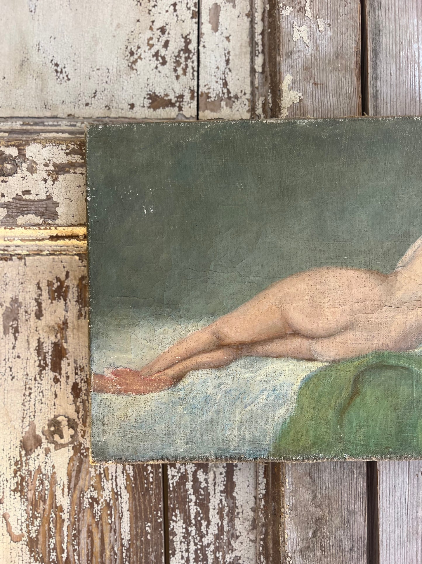 French 1920’s Female Nude Oil On Canvas Painting