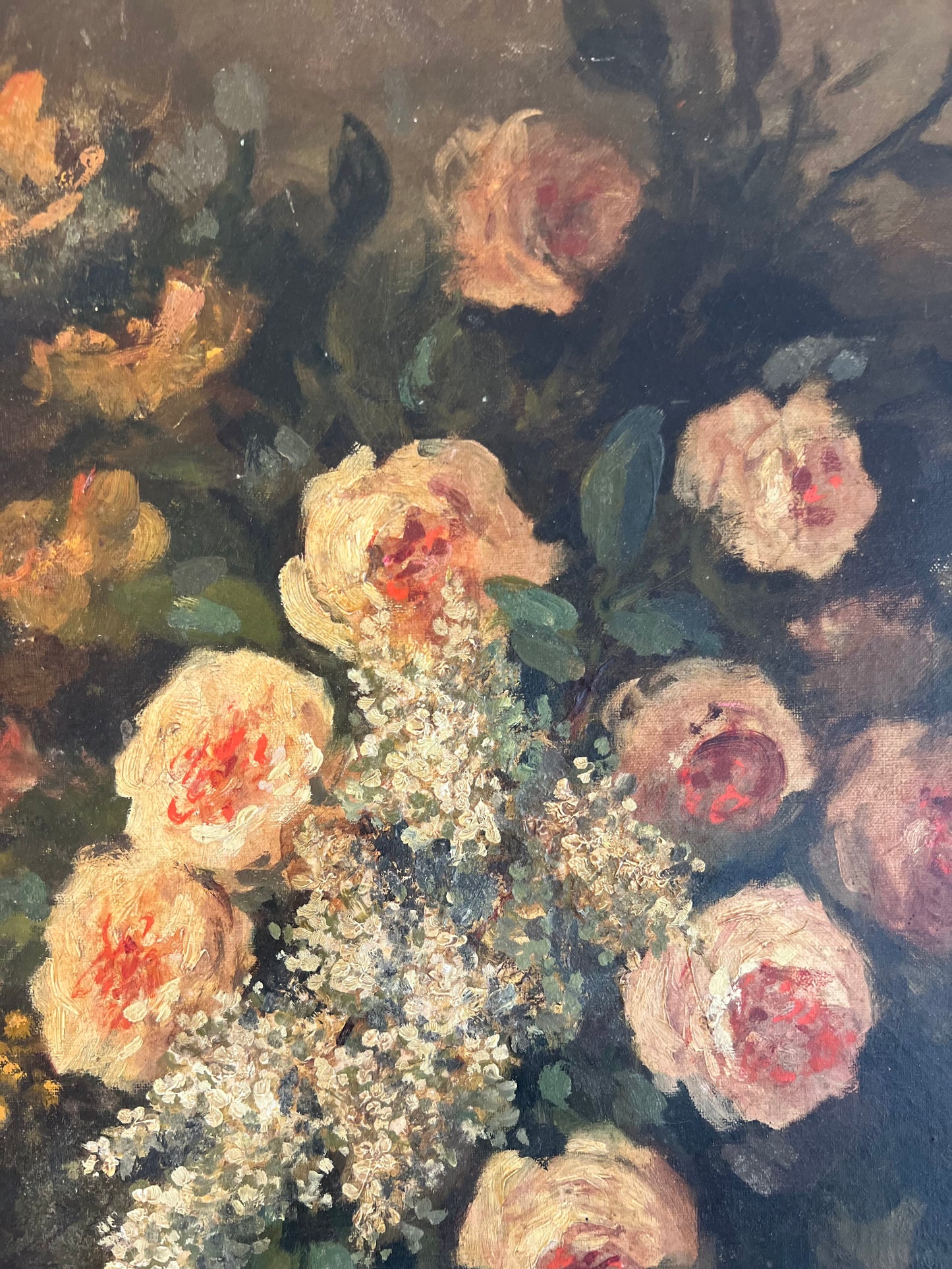 Gorgeous French Oil on Canvas Floral Painting of Roses