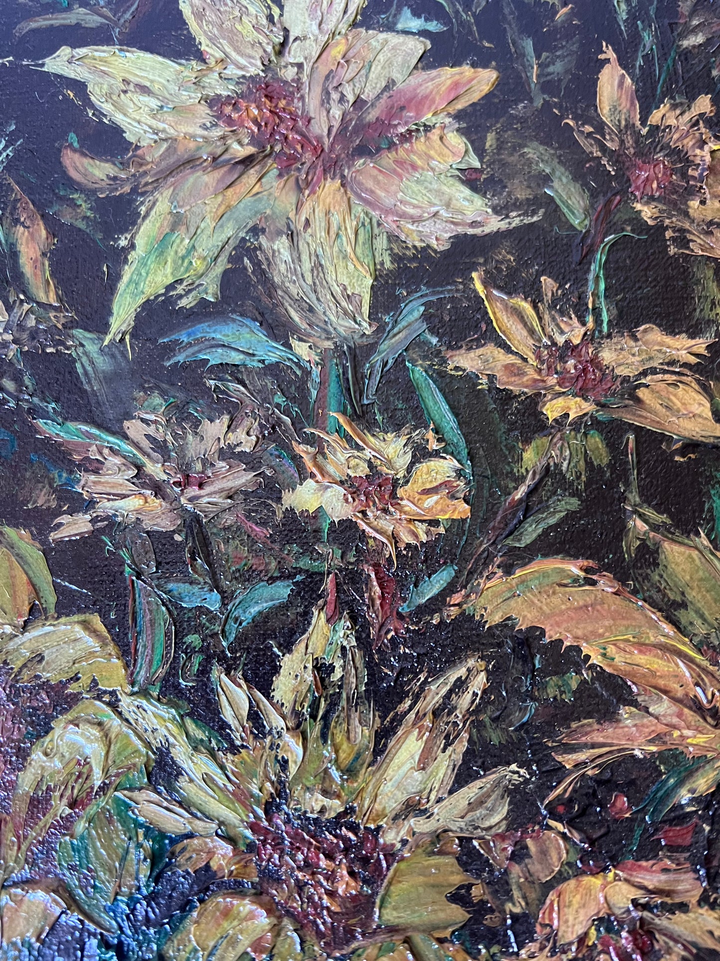 Yellow Flowers in Confit Pot Impasto Oil Painting