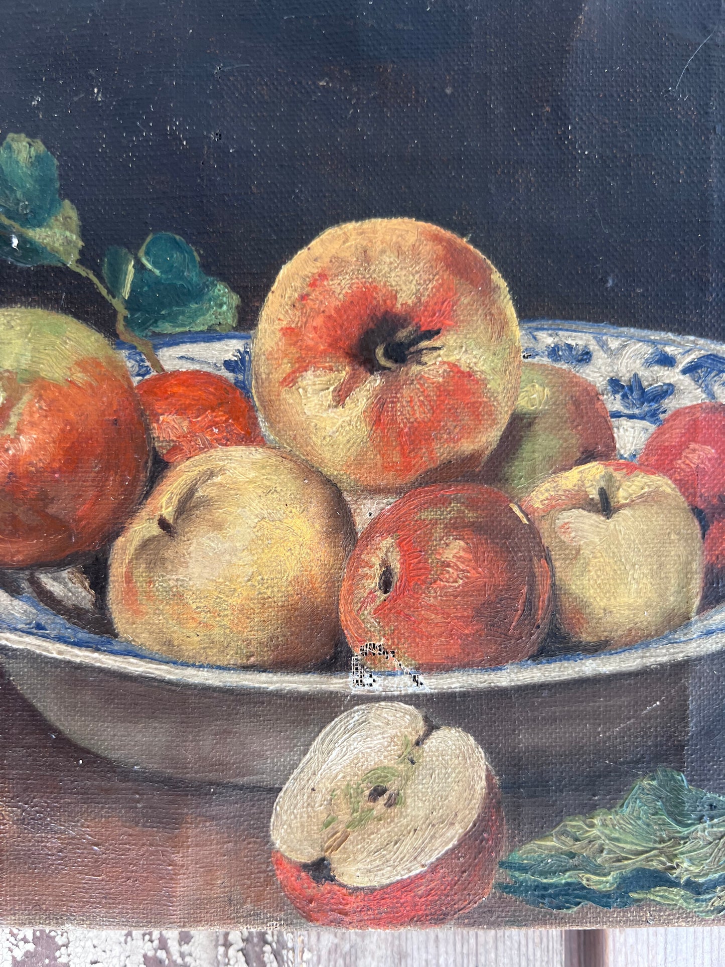 Small French Oil on Canvas Painting ‘Apples in Bowl’