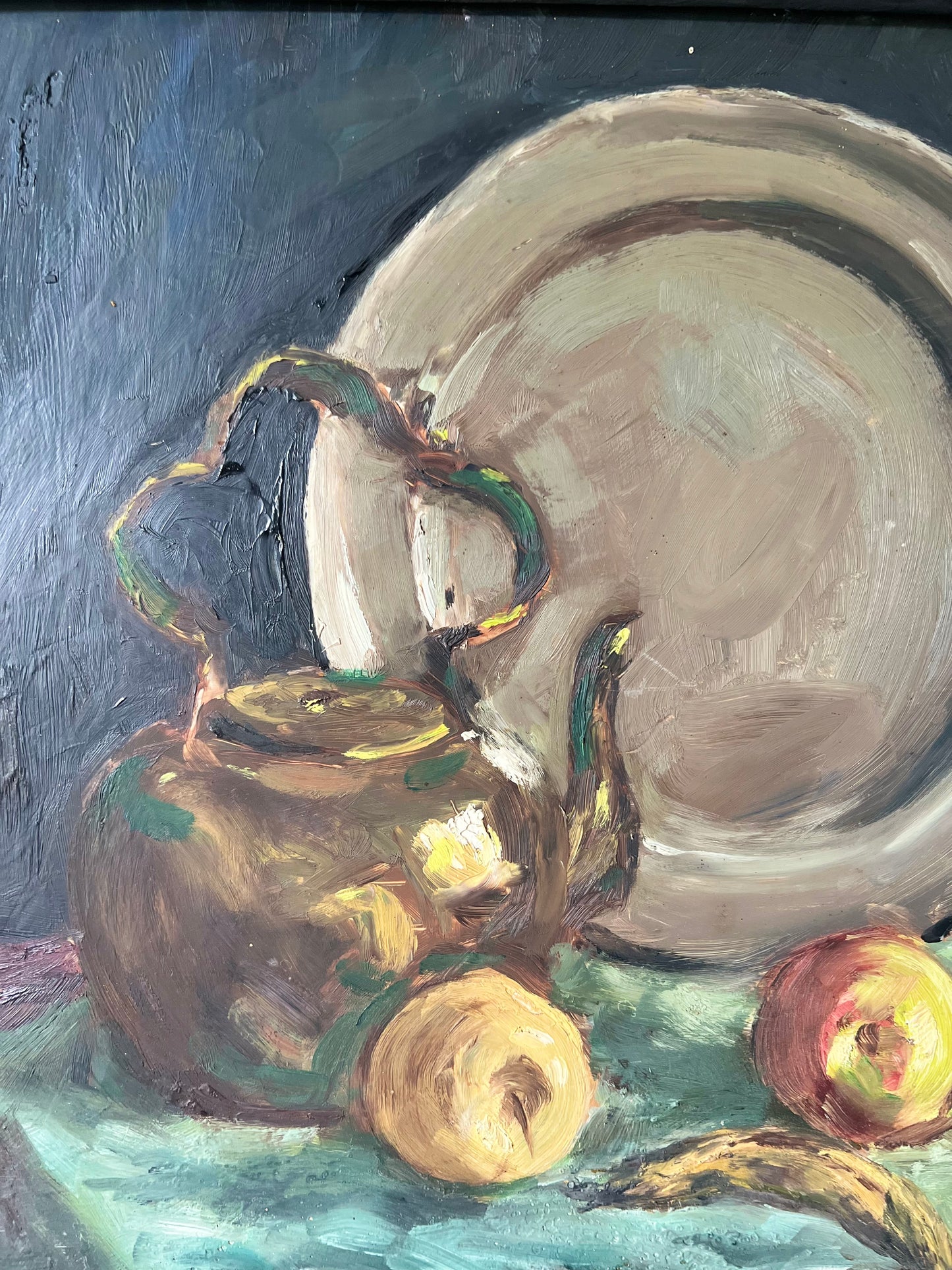 Large French Still Life Oil Painting with Copper Kettle