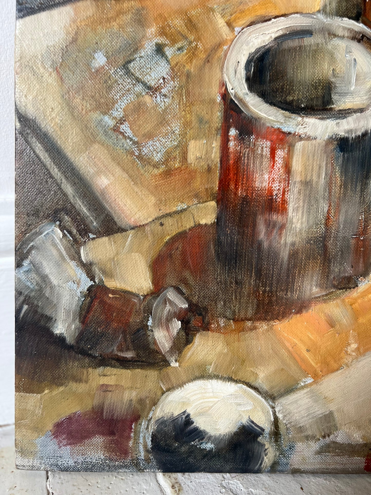 Fabulous Large Double Sided Oil on Board Painting Mid Century
