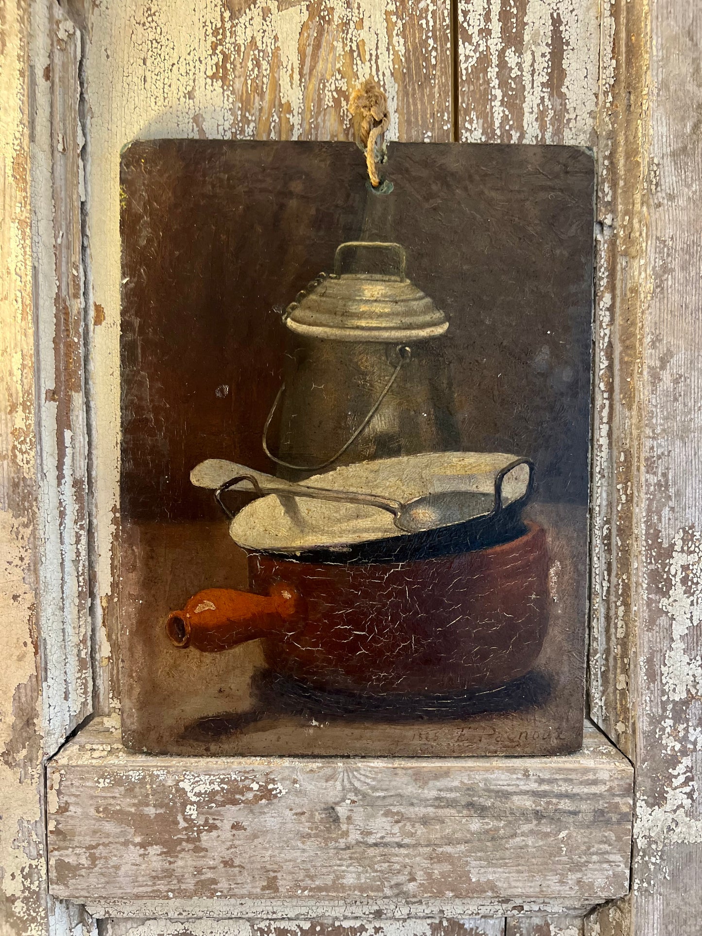 Rustic French 19th Century Still Life Painting by E Pagnoix dated 1885
