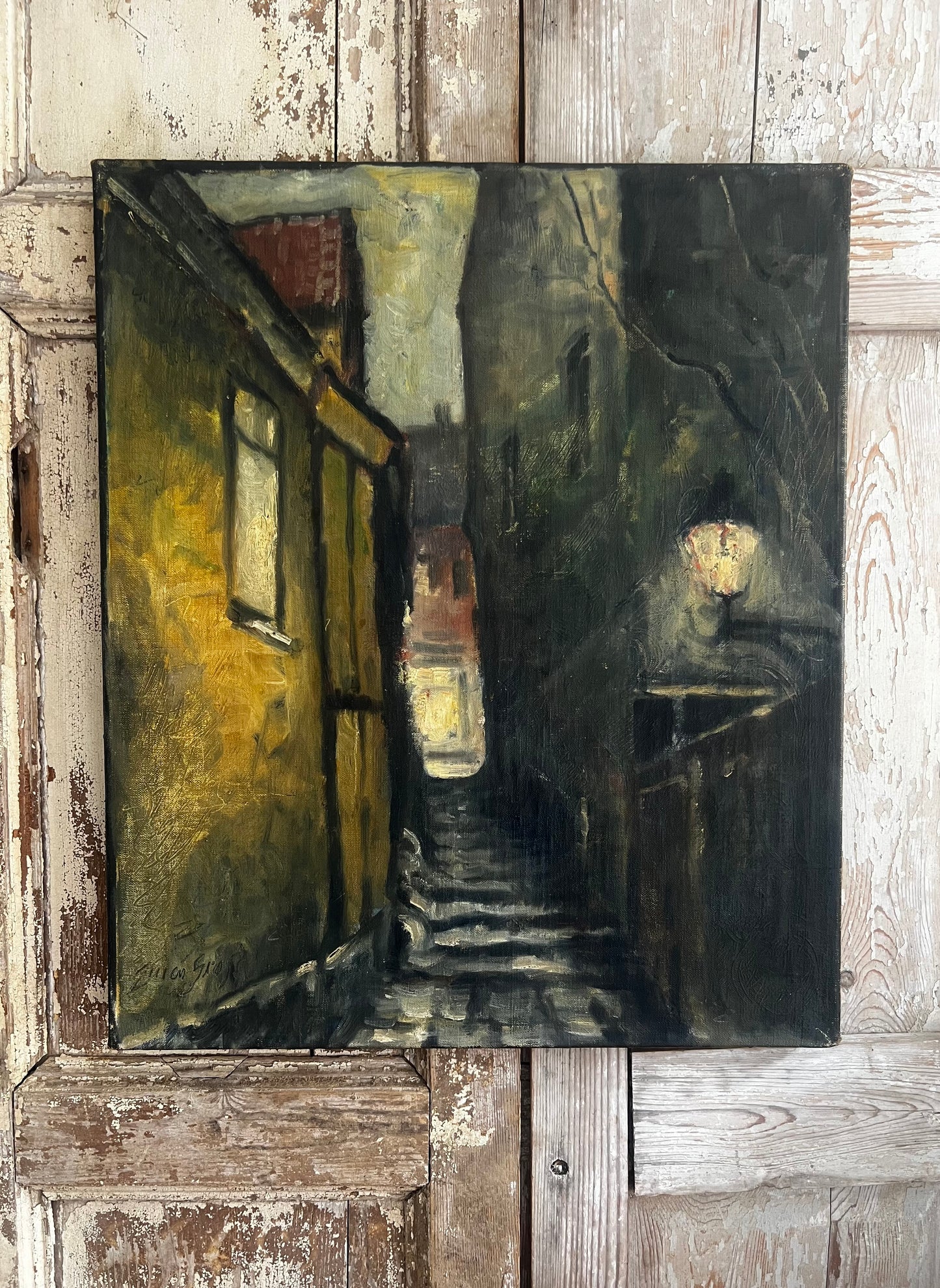 Large French Oil on Canvas Painting ‘Paris Alley’