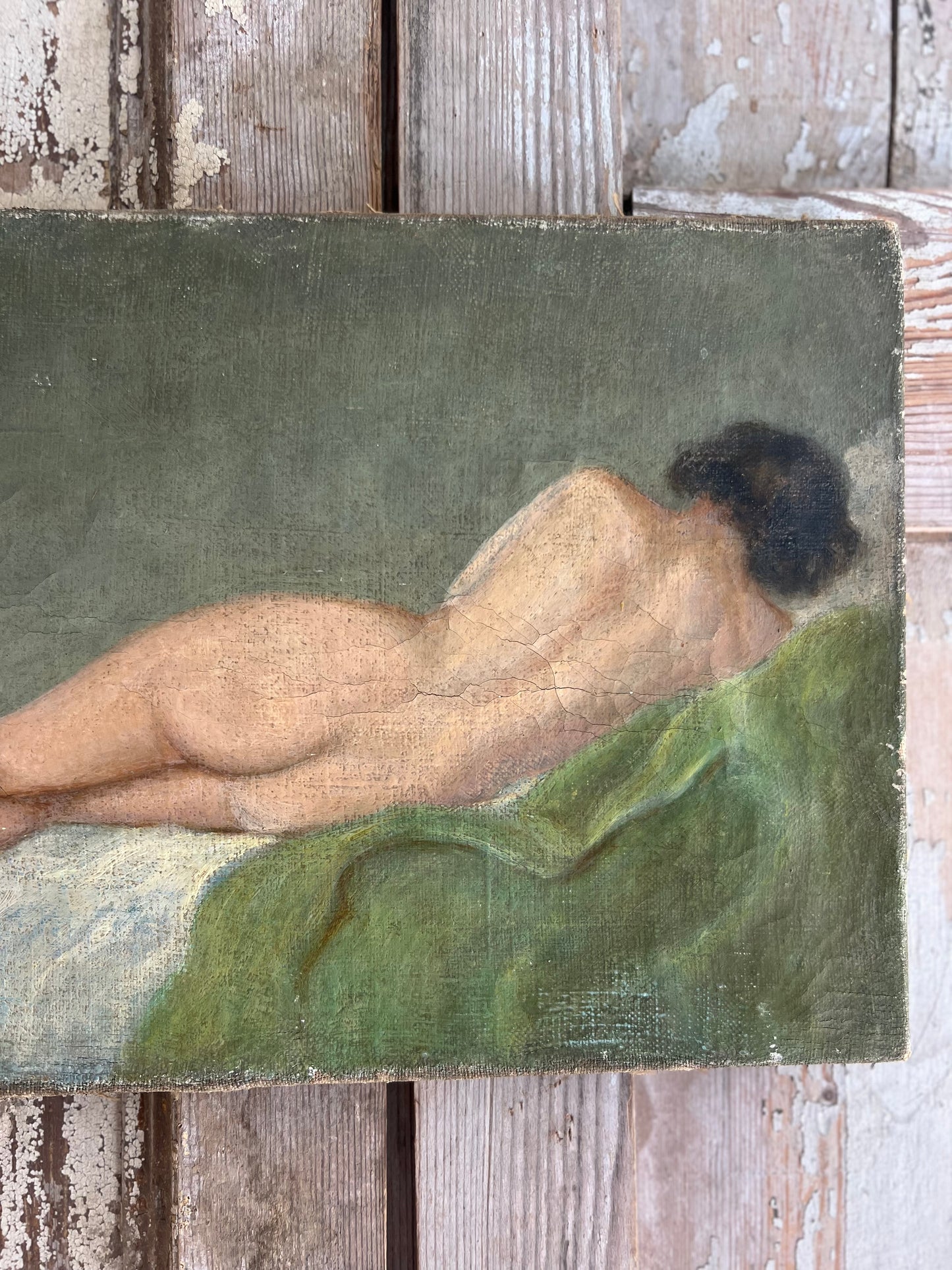 French 1920’s Female Nude Oil On Canvas Painting