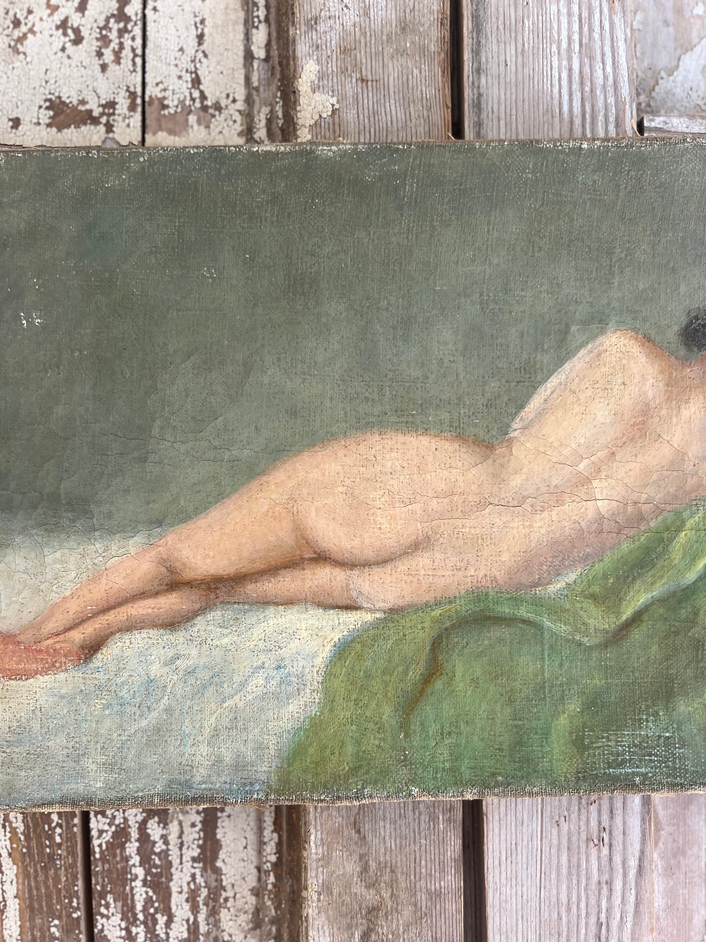 French 1920’s Female Nude Oil On Canvas Painting