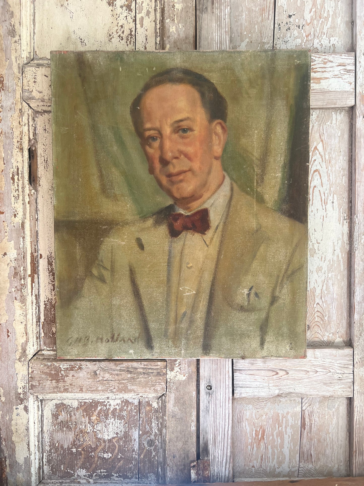 Large English Male Portrait oil on canvas painting