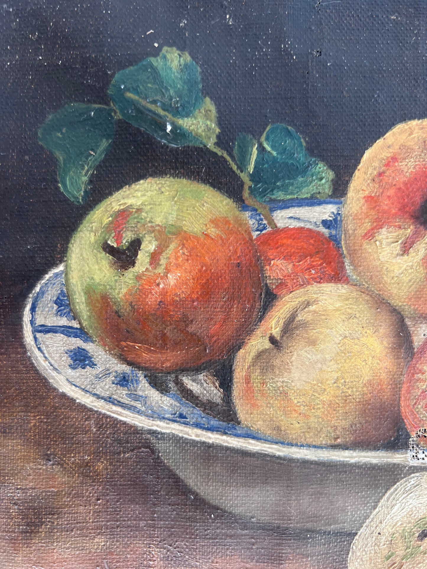 Small French Oil on Canvas Painting ‘Apples in Bowl’