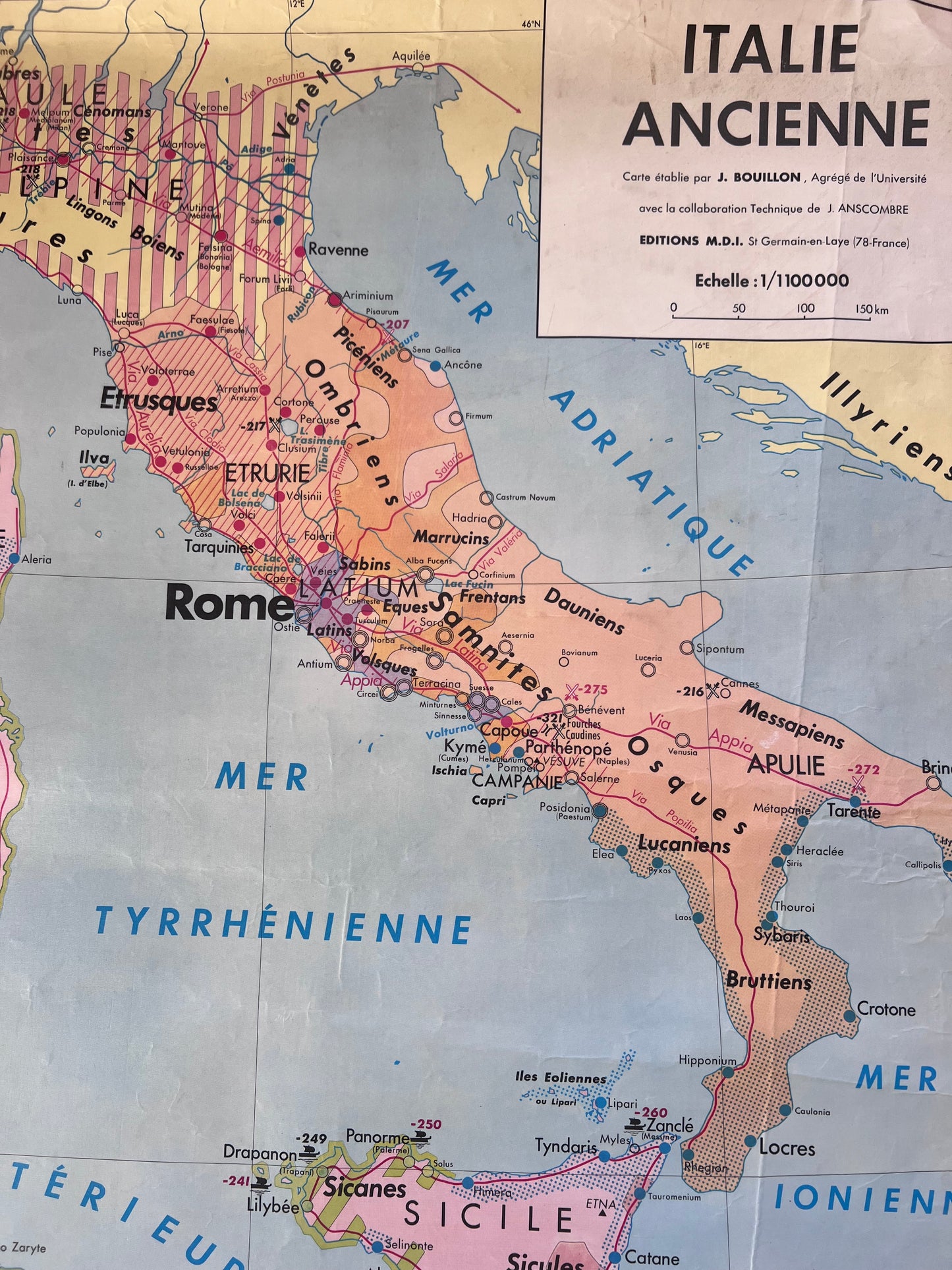 Large French Map of Ancient Roman Empire Double sided!