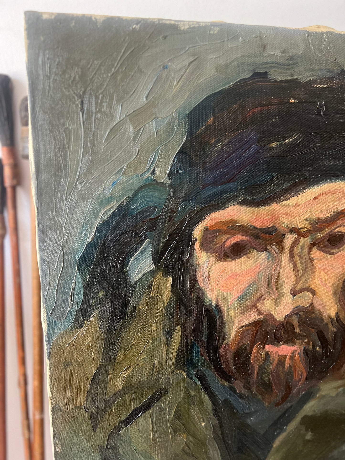 Dark Belgian Oil on Canvas Portrait Painting signed & dated