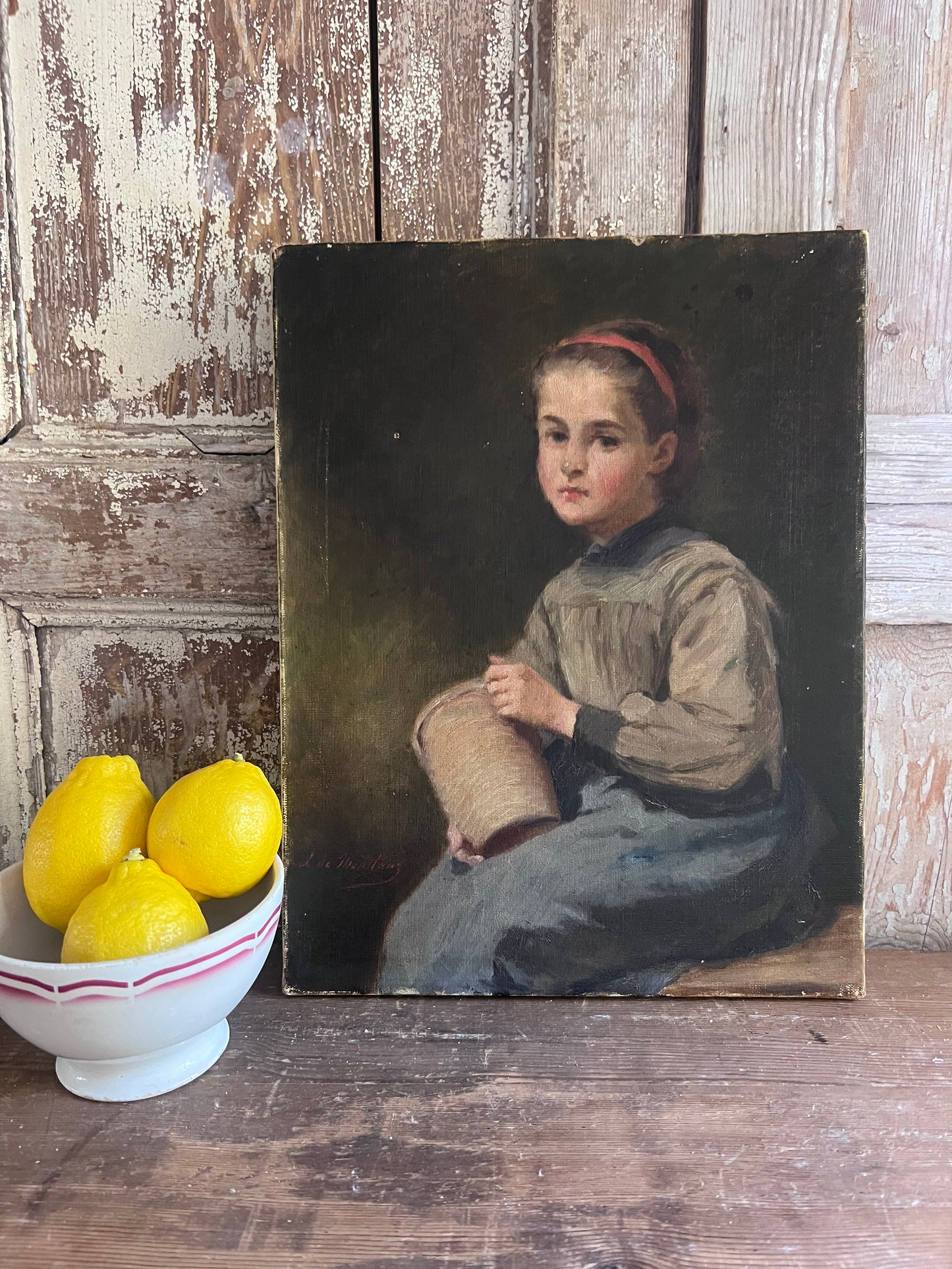French 19th Century Portrait of a Girl Oil Painting
