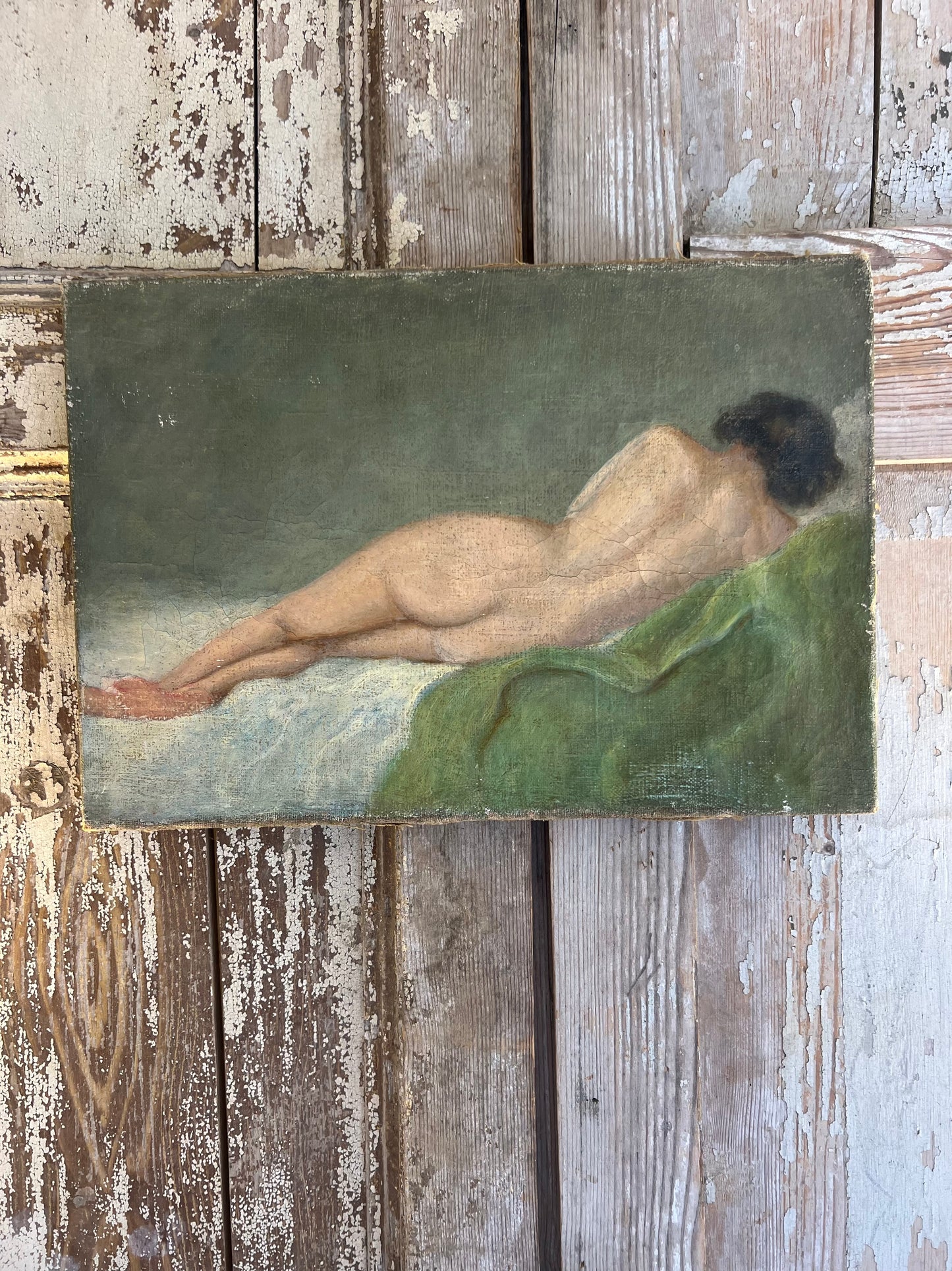 French 1920’s Female Nude Oil On Canvas Painting