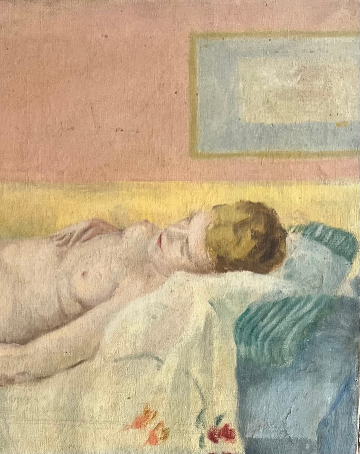 British oil on canvas nude painting