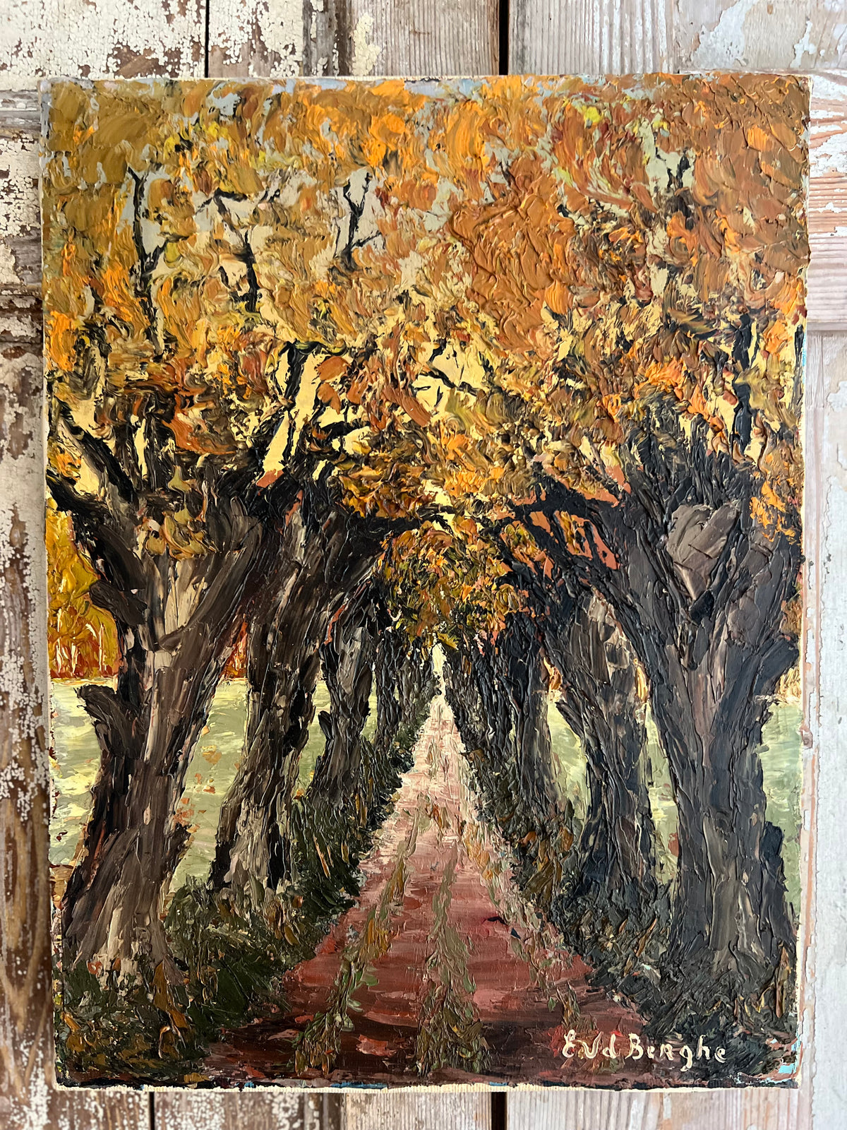 ‘Autumn Trees’ Belgian Oil on Canvas Impasto Painting