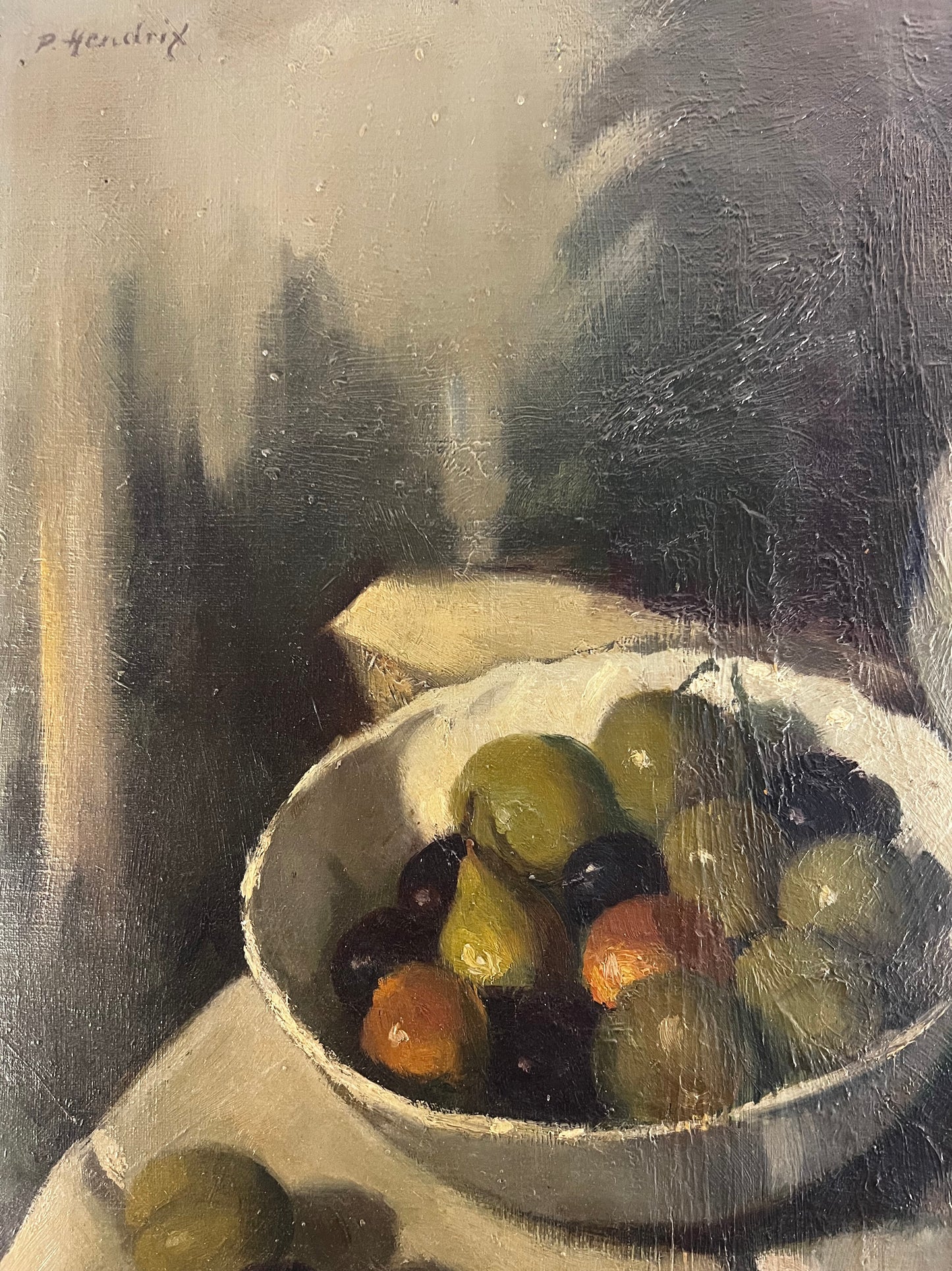 Stunning Still Life Oil Painting on Canvas by Pierre Hendrix 1913-1995 ‘Olives’