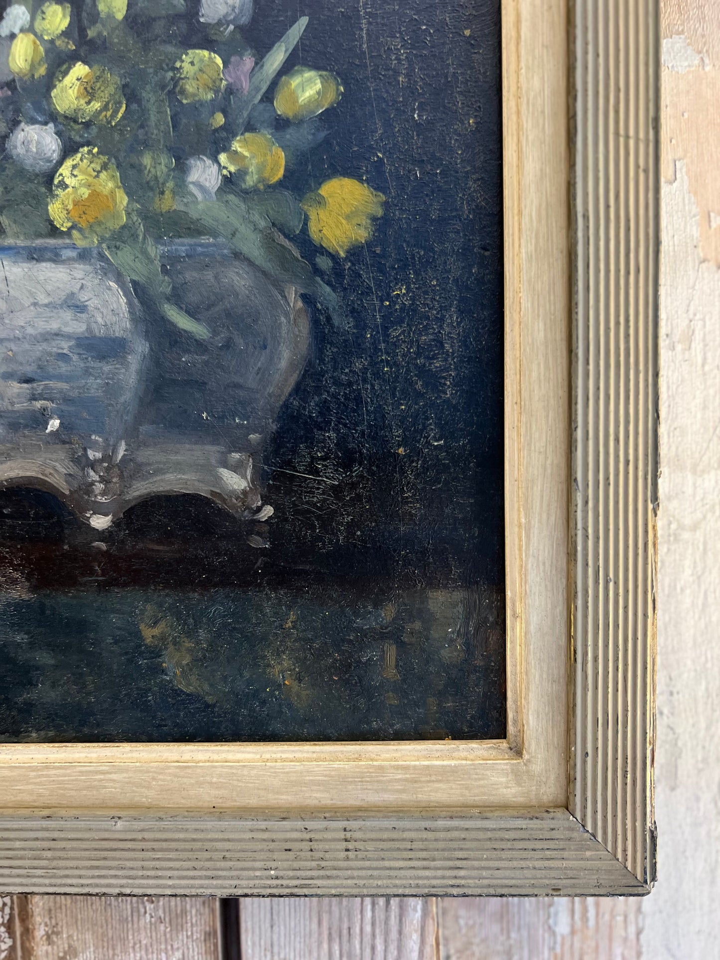 ‘ Tulips’ French oil on board still life floral painting