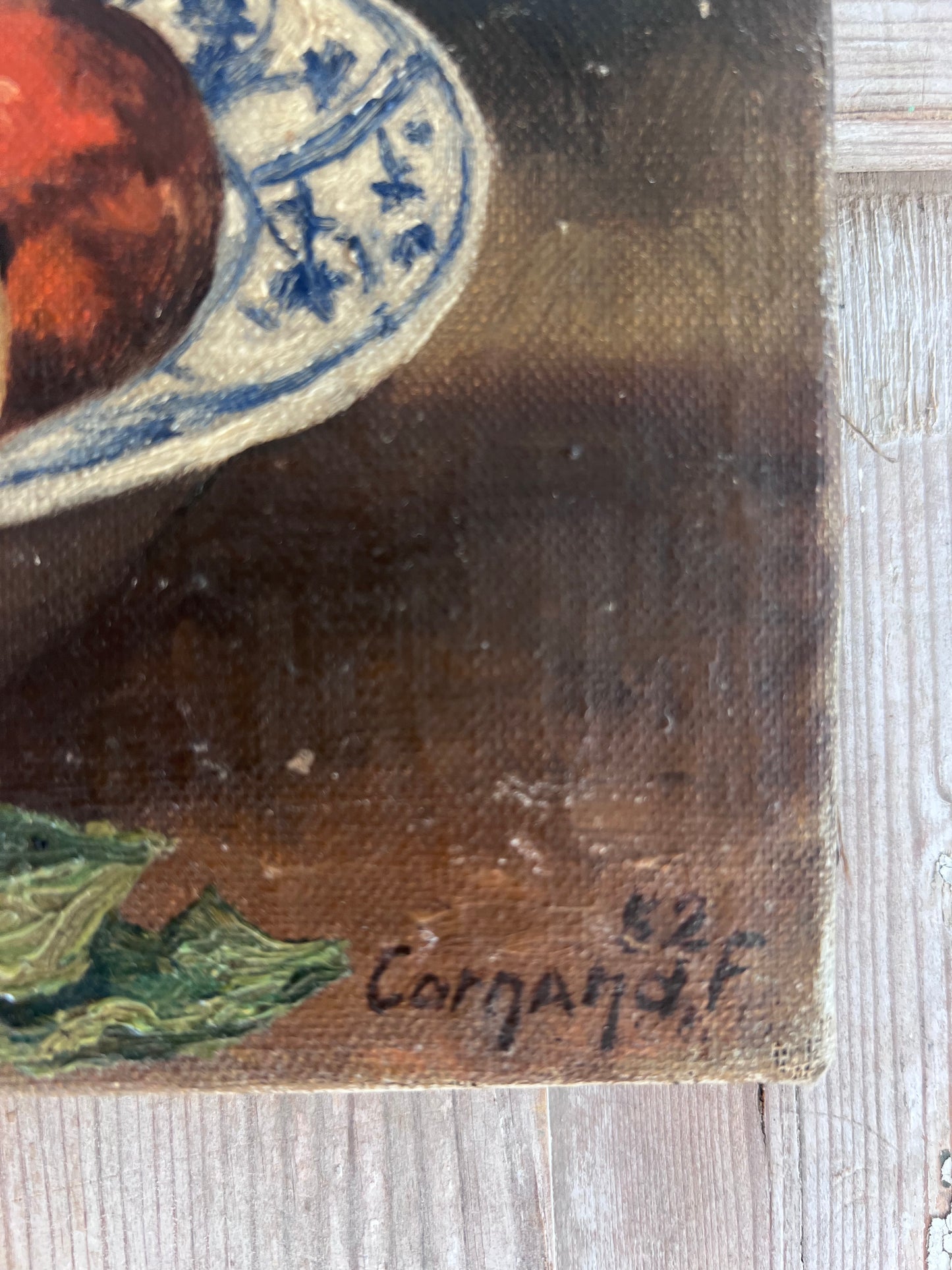 Small French Oil on Canvas Painting ‘Apples in Bowl’