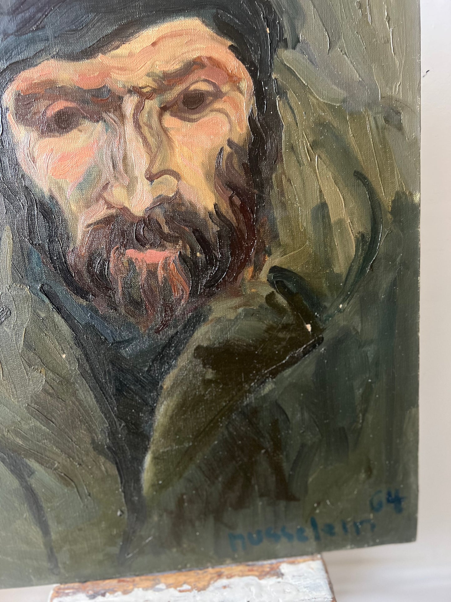 Dark Belgian Oil on Canvas Portrait Painting signed & dated