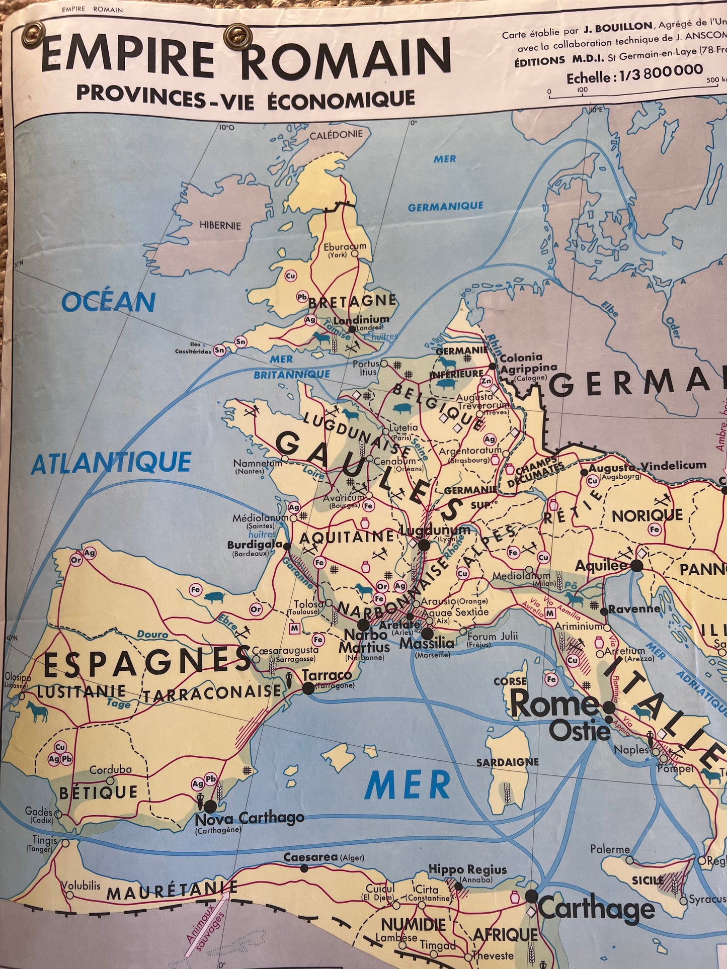 Large French Map of Ancient Roman Empire Double sided!