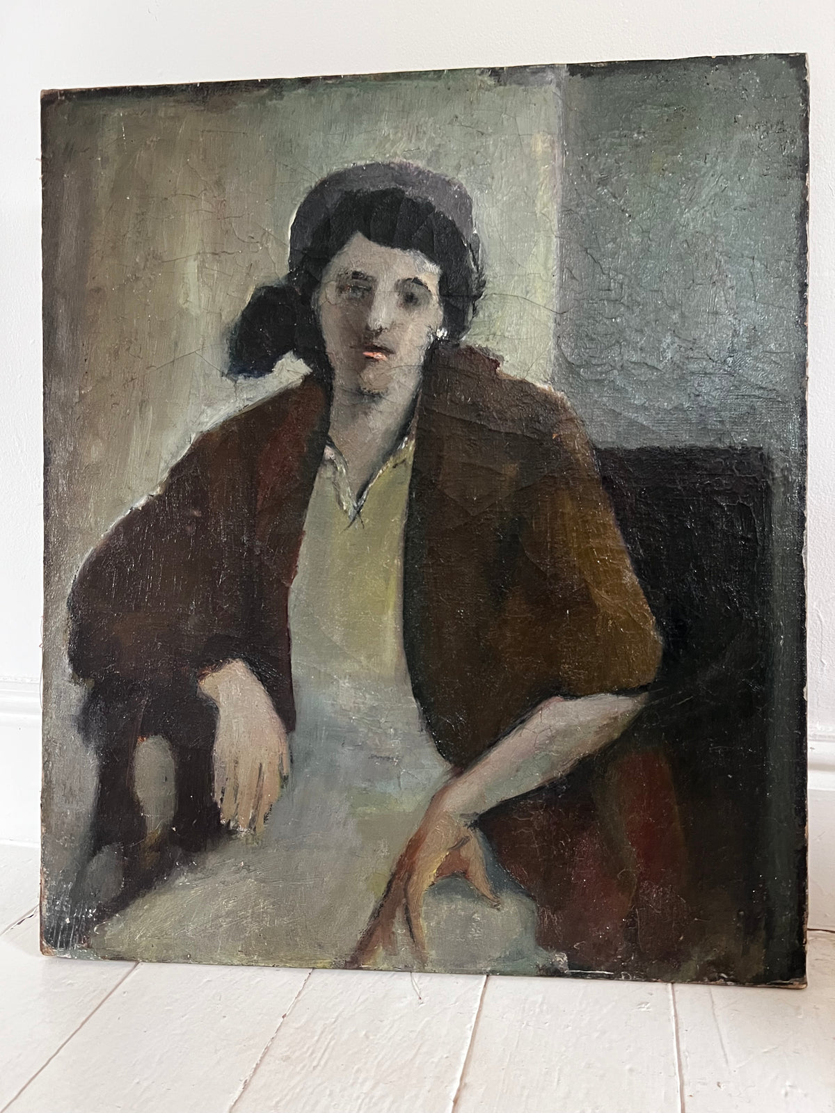 Large French Oil on Canvas Female Portrait