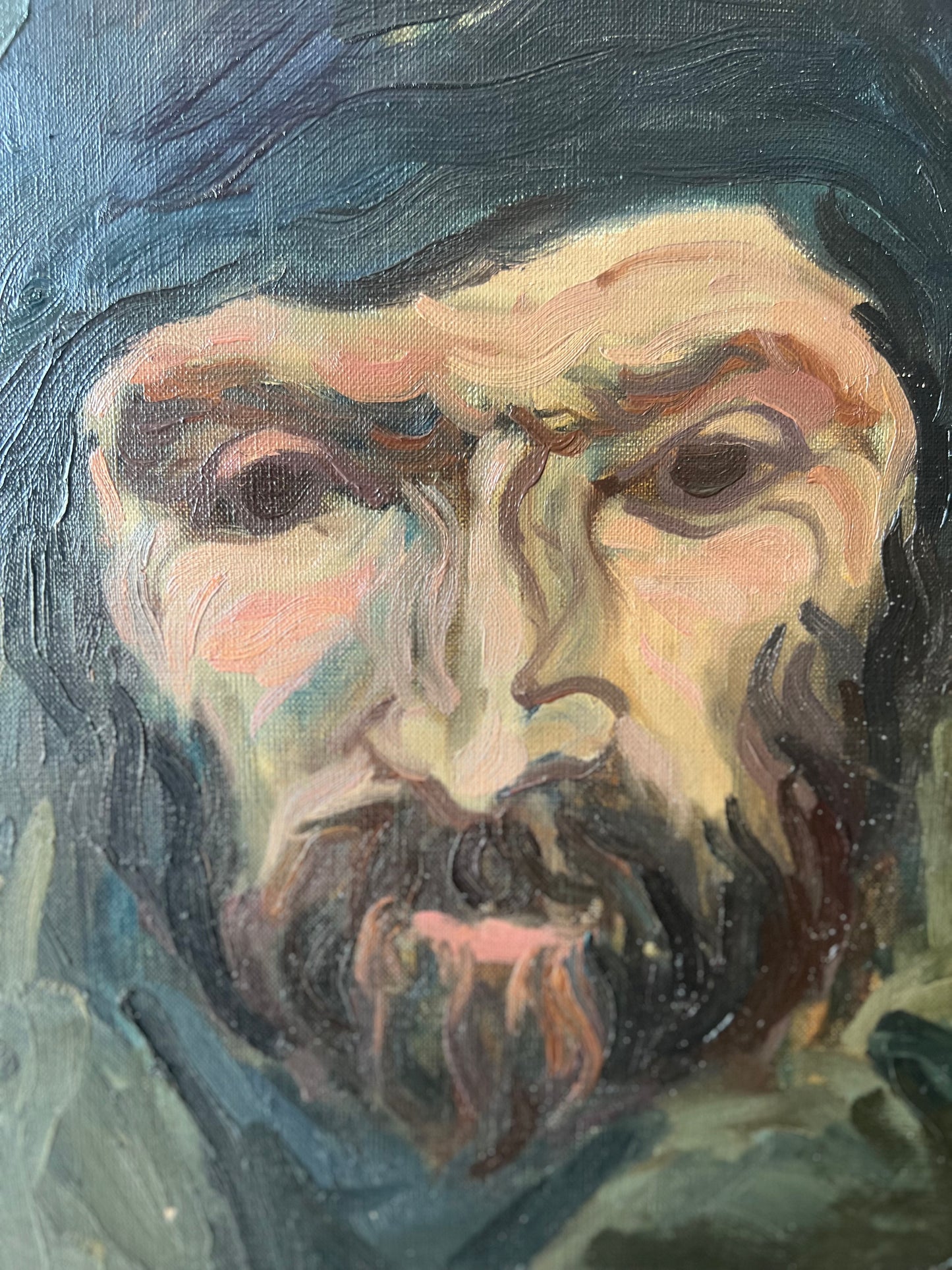 Dark Belgian Oil on Canvas Portrait Painting signed & dated