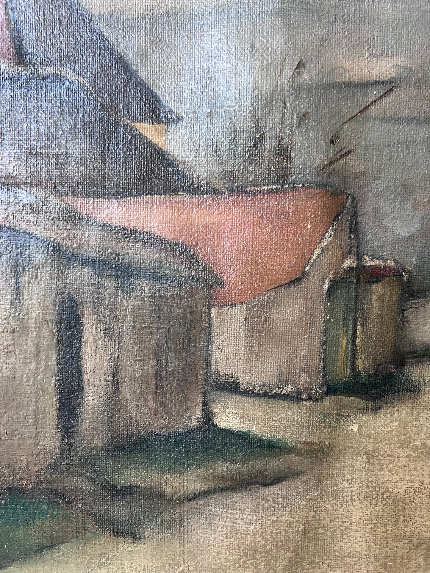 French 1920’s Large Oil on Canvas Painting