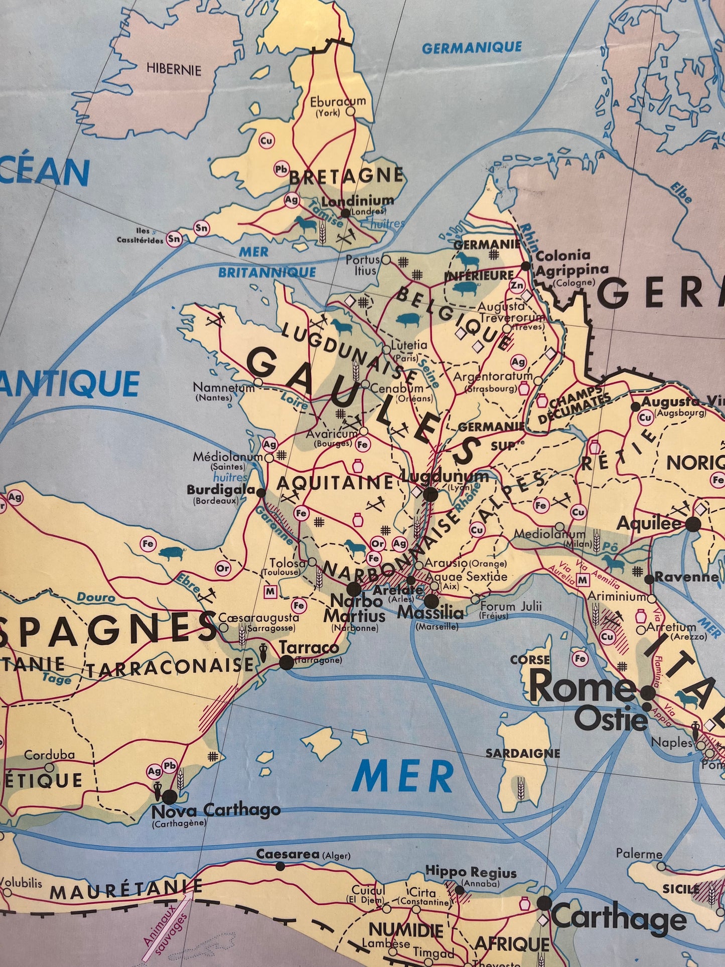 Large French Map of Ancient Roman Empire Double sided!