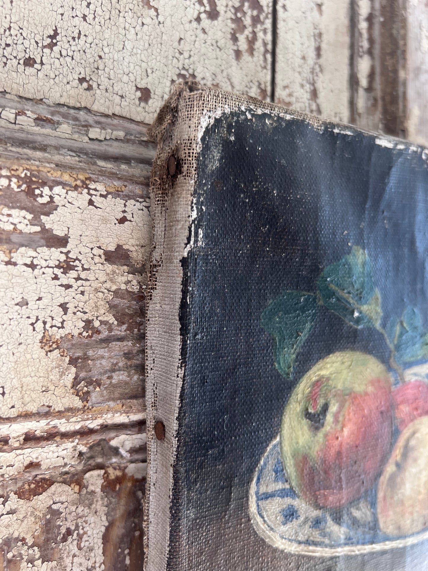 Small French Oil on Canvas Painting ‘Apples in Bowl’