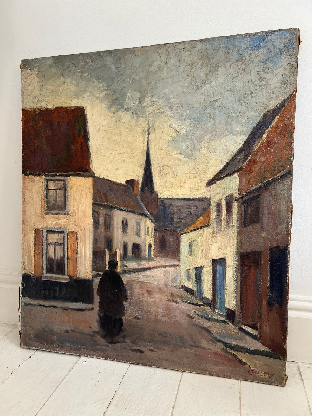 Large Vintage French Oil on Canvas Painting