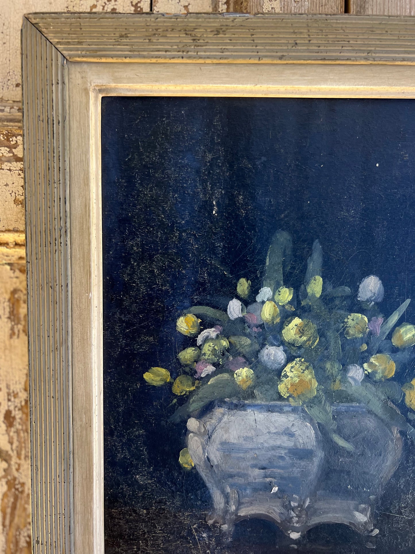 ‘ Tulips’ French oil on board still life floral painting