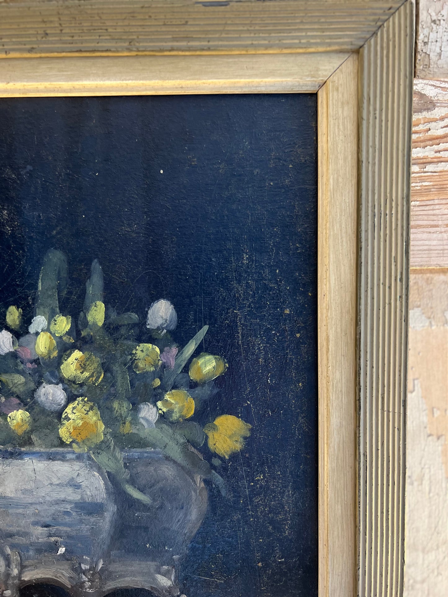 ‘ Tulips’ French oil on board still life floral painting