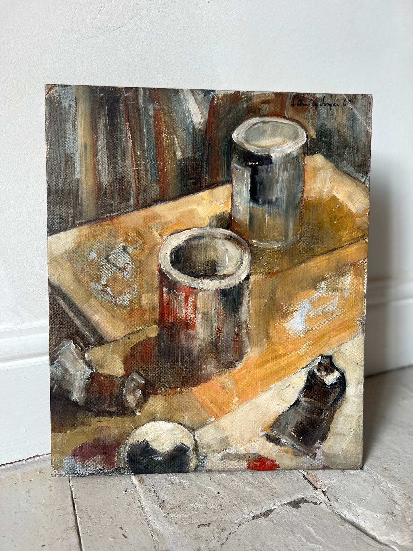 Fabulous Large Double Sided Oil on Board Painting Mid Century