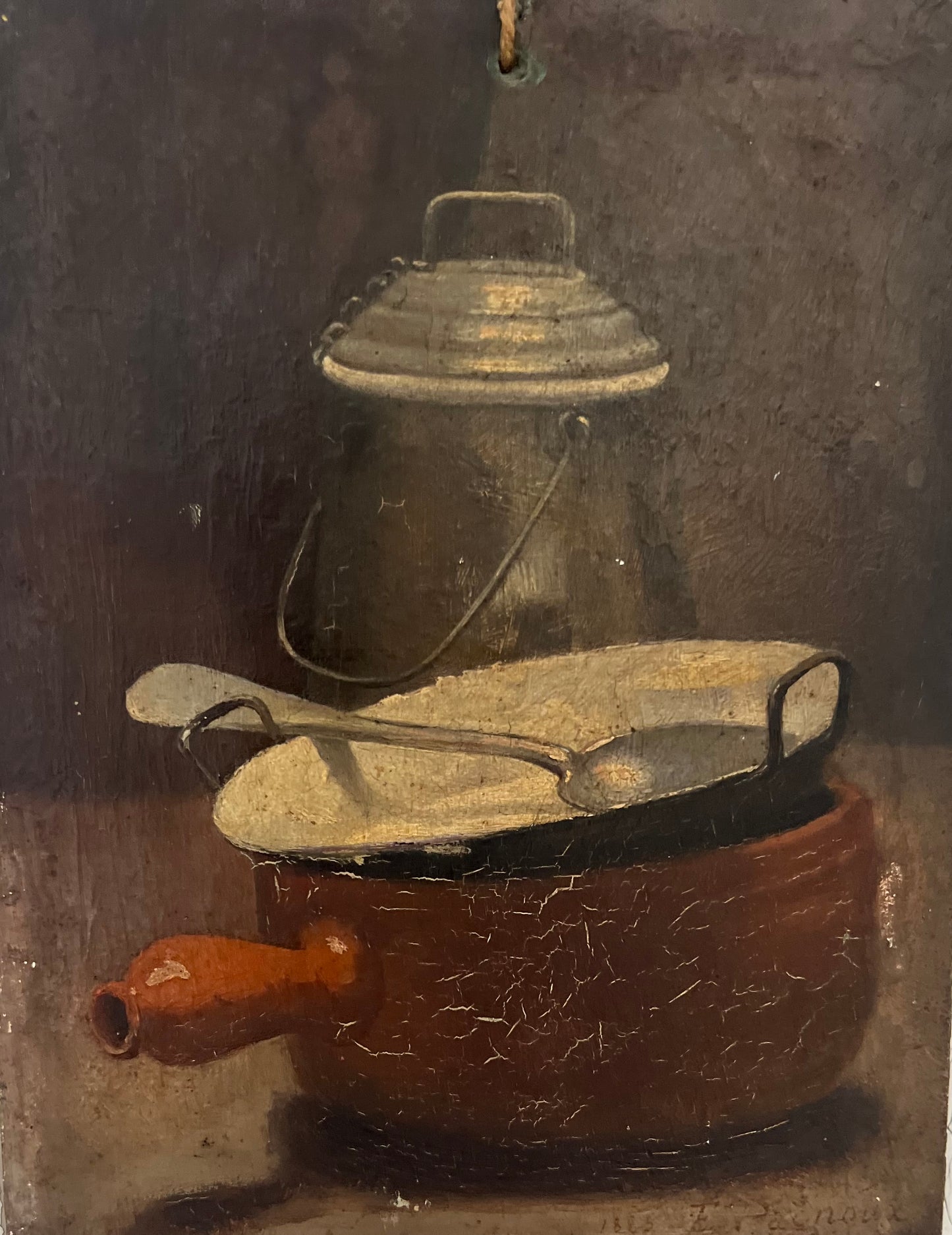 Rustic French 19th Century Still Life Painting by E Pagnoix dated 1885