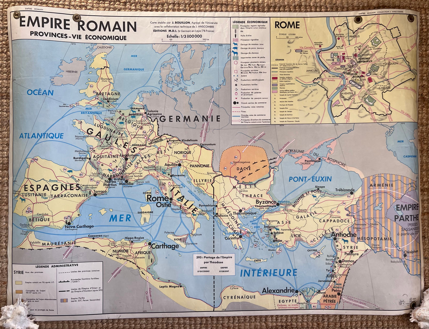 Large French Map of Ancient Roman Empire Double sided!