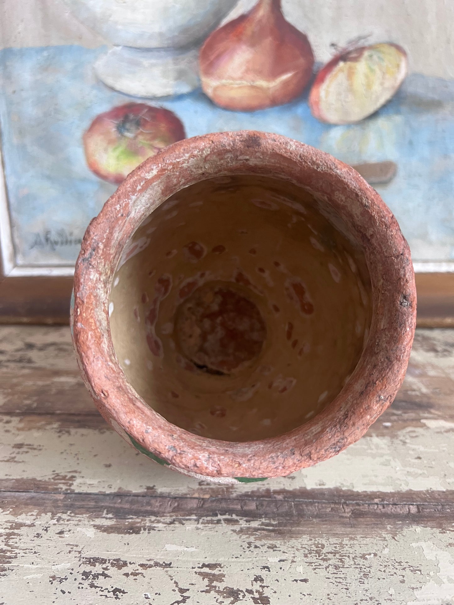 Rustic French 19th Century Green small confit pot