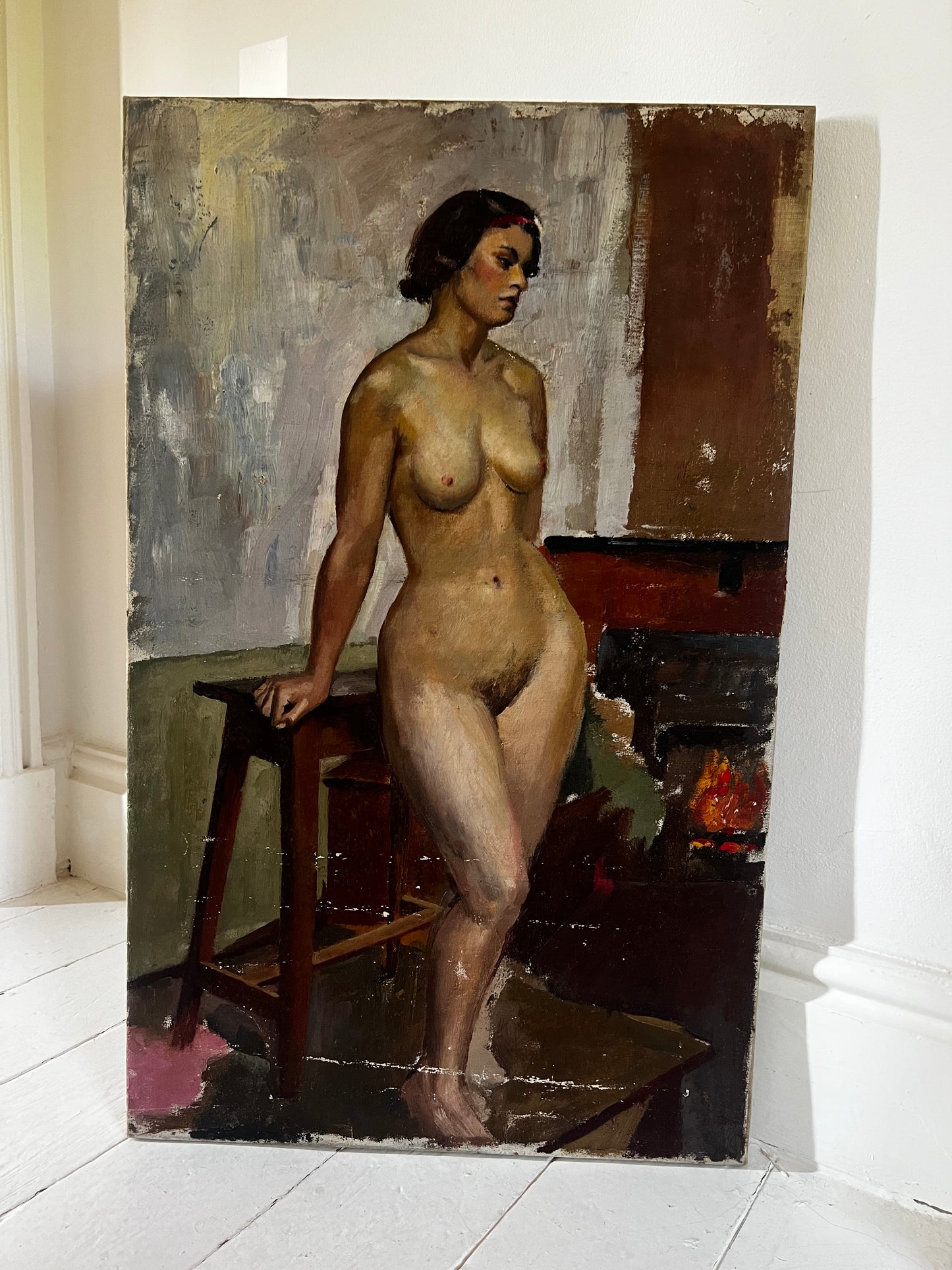 Stunning Large Double Sided Nude Oil on Canvas Painting